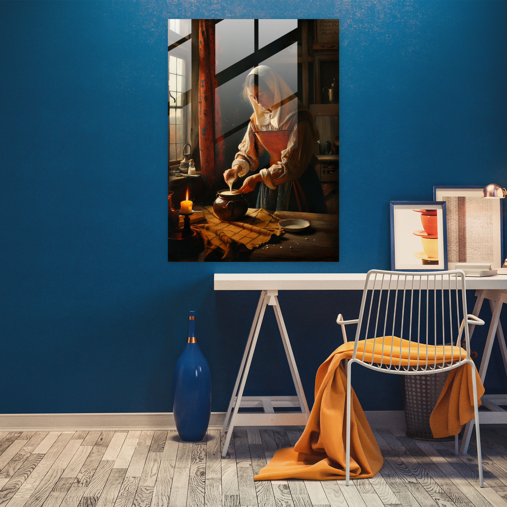 Johannes Vermeer Cam Tablo - İnek Sütü Döken Kadın - Modern Sanat - Cam Tablo