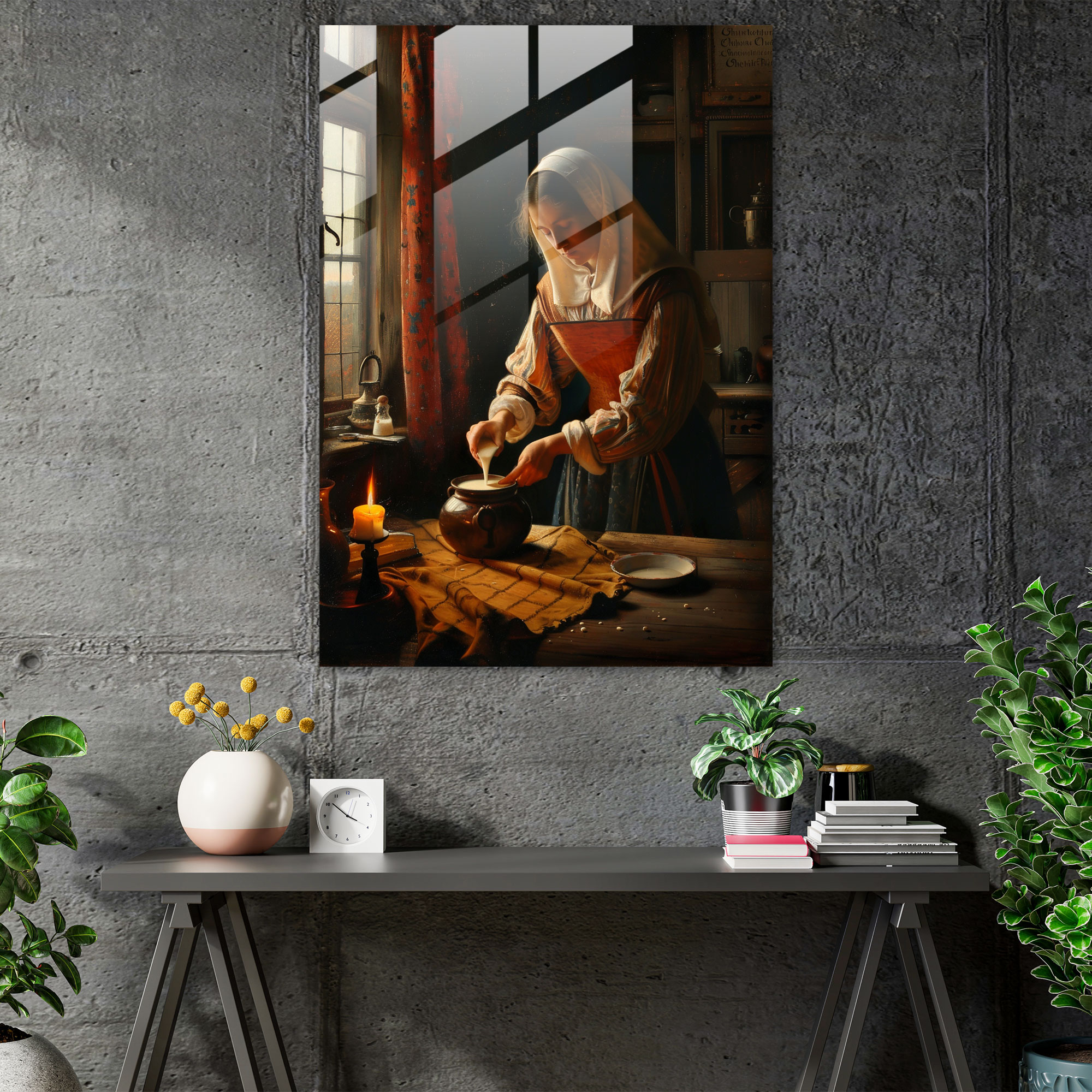 Johannes Vermeer Cam Tablo - İnek Sütü Döken Kadın - Modern Sanat - Cam Tablo