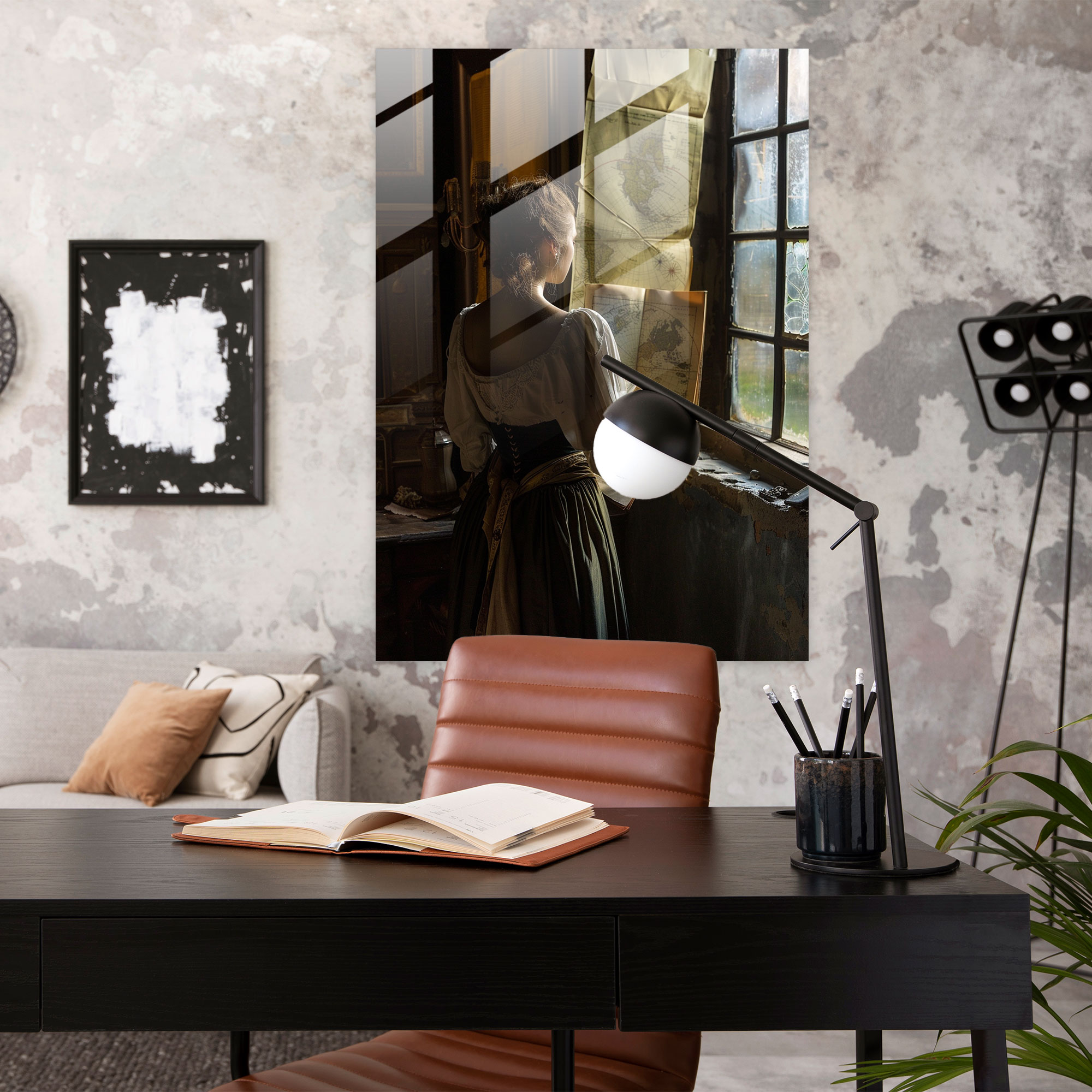 Johannes Vermeer Cam Sanatı - Harita Tutuyor Kadın - Johannes Vermeer Cam Tablo Kadın Portresi