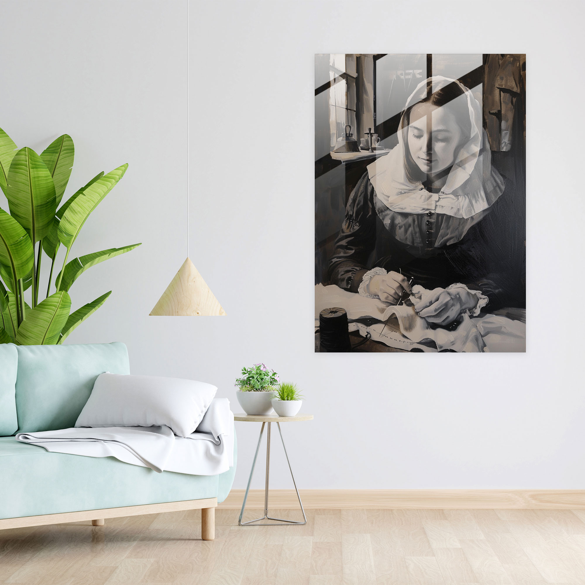 Johannes Vermeer Duvar Dekorasyonu - Dikiş Yapan Kadın - Kanvas Tablo Modern Sanat