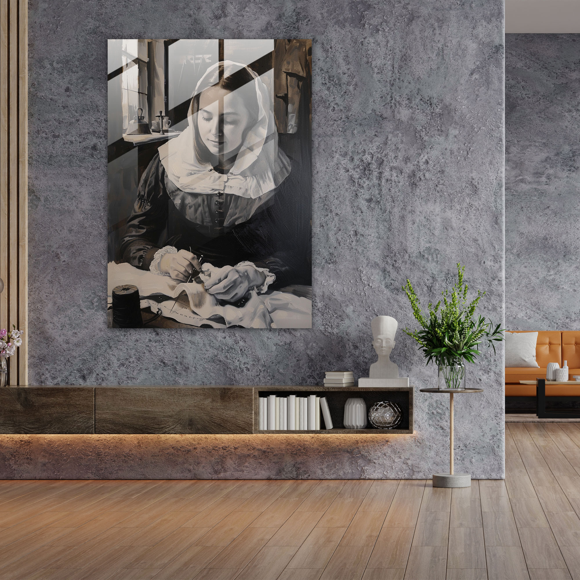 Johannes Vermeer Duvar Dekorasyonu - Dikiş Yapan Kadın - Kanvas Tablo Modern Sanat
