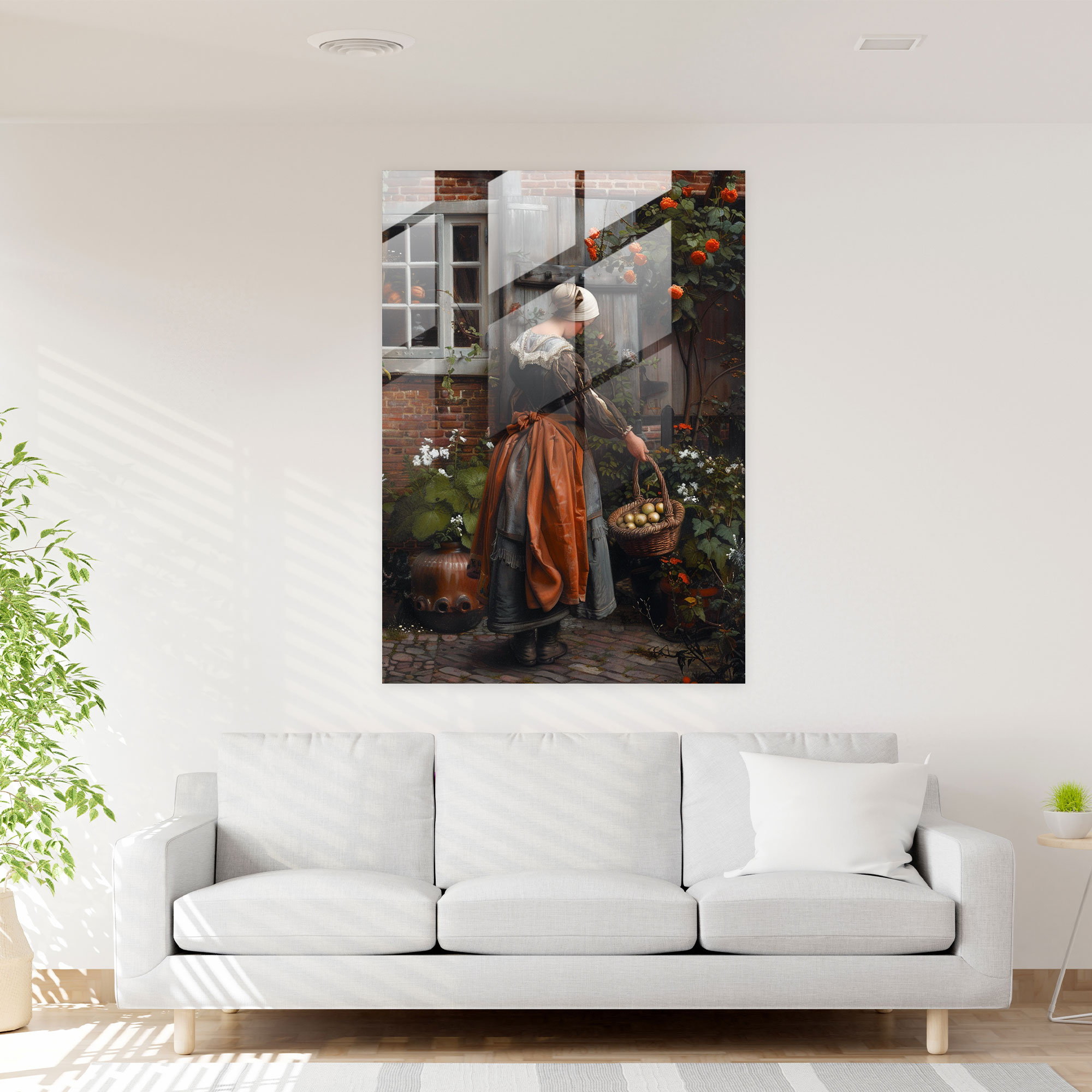 Johannes Vermeer Cam Tablo - Meyve Sepetiyle Kadın - Modern Sanat Cam Duvar Sanatı Johannes Vermeer Tasarımı