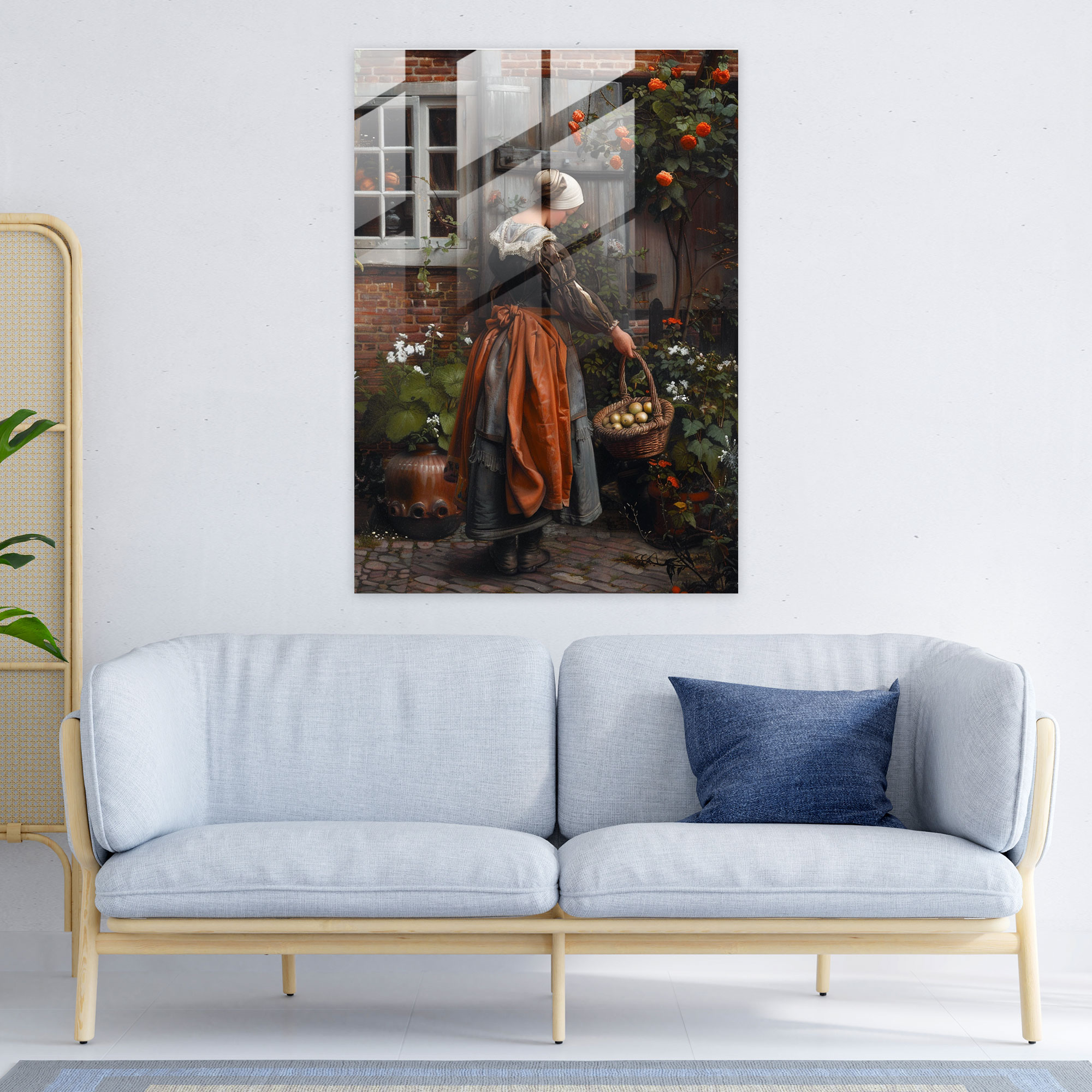 Johannes Vermeer Cam Tablo - Meyve Sepetiyle Kadın - Modern Sanat Cam Duvar Sanatı Johannes Vermeer Tasarımı