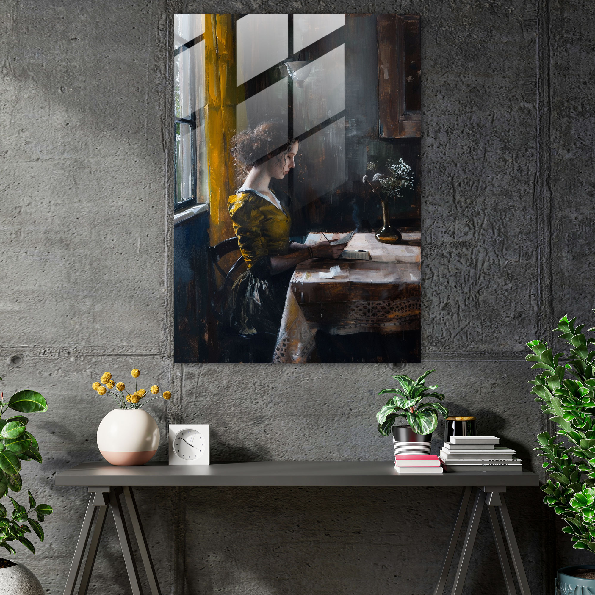 Johannes Vermeer Ev Dekorasyonu - Masa Başında Kadın - Modern Sanat
