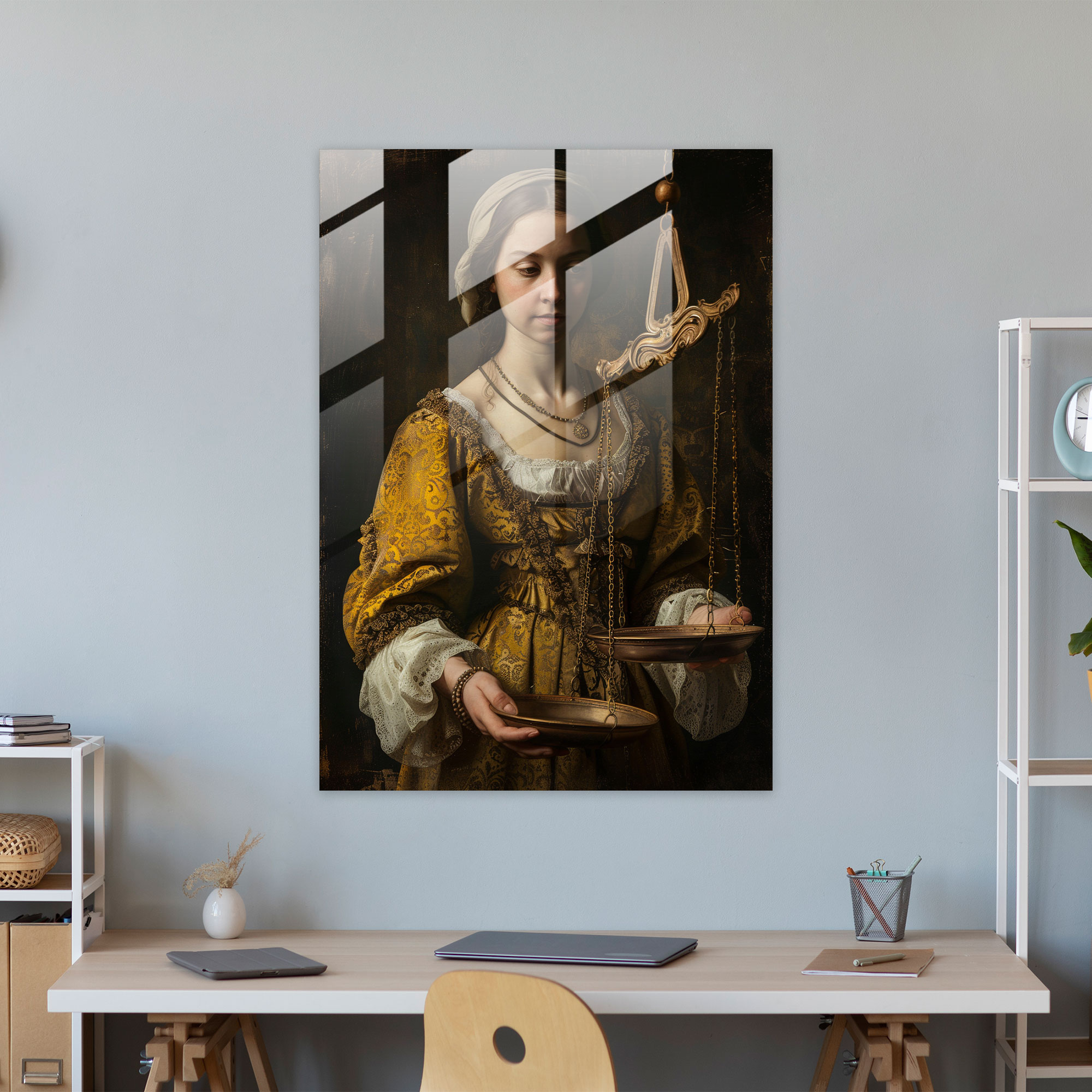 Johannes Vermeer Cam Tablo - Terazi ile Kadın - Modern Sanat Cam Sanat