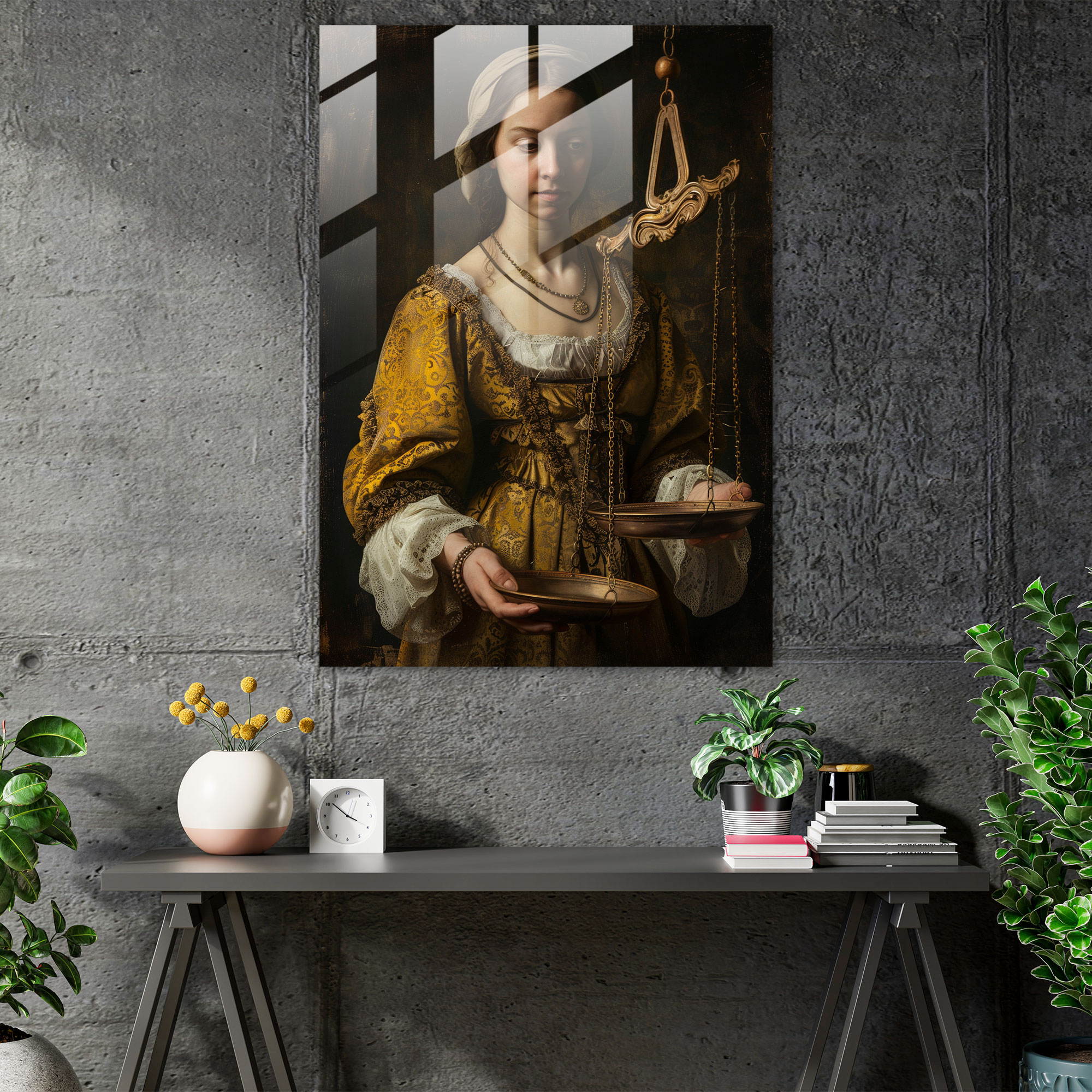 Johannes Vermeer Cam Tablo - Terazi ile Kadın - Modern Sanat Cam Sanat
