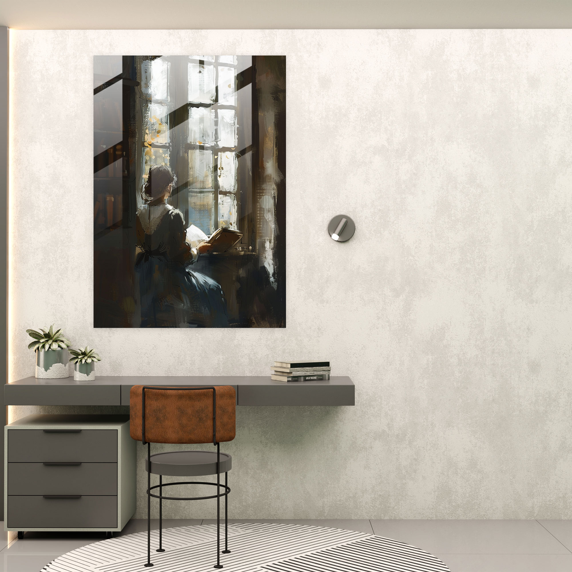 Johannes Vermeer Cam Tablosu - Pencere Kenarında Kitap Okuyan Kadın - Ev Dekorasyonu Cam Tablo Duvar Dekorasyonu