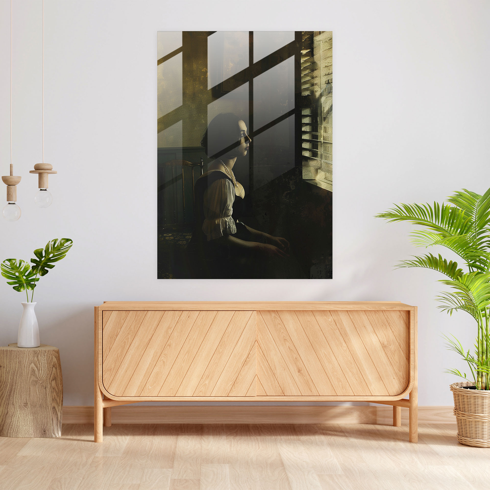 Johannes Vermeer Modern Sanat - İnci Kolyeli Kadın - Cam Tablo Duvar Dekorasyonu Modern Sanat