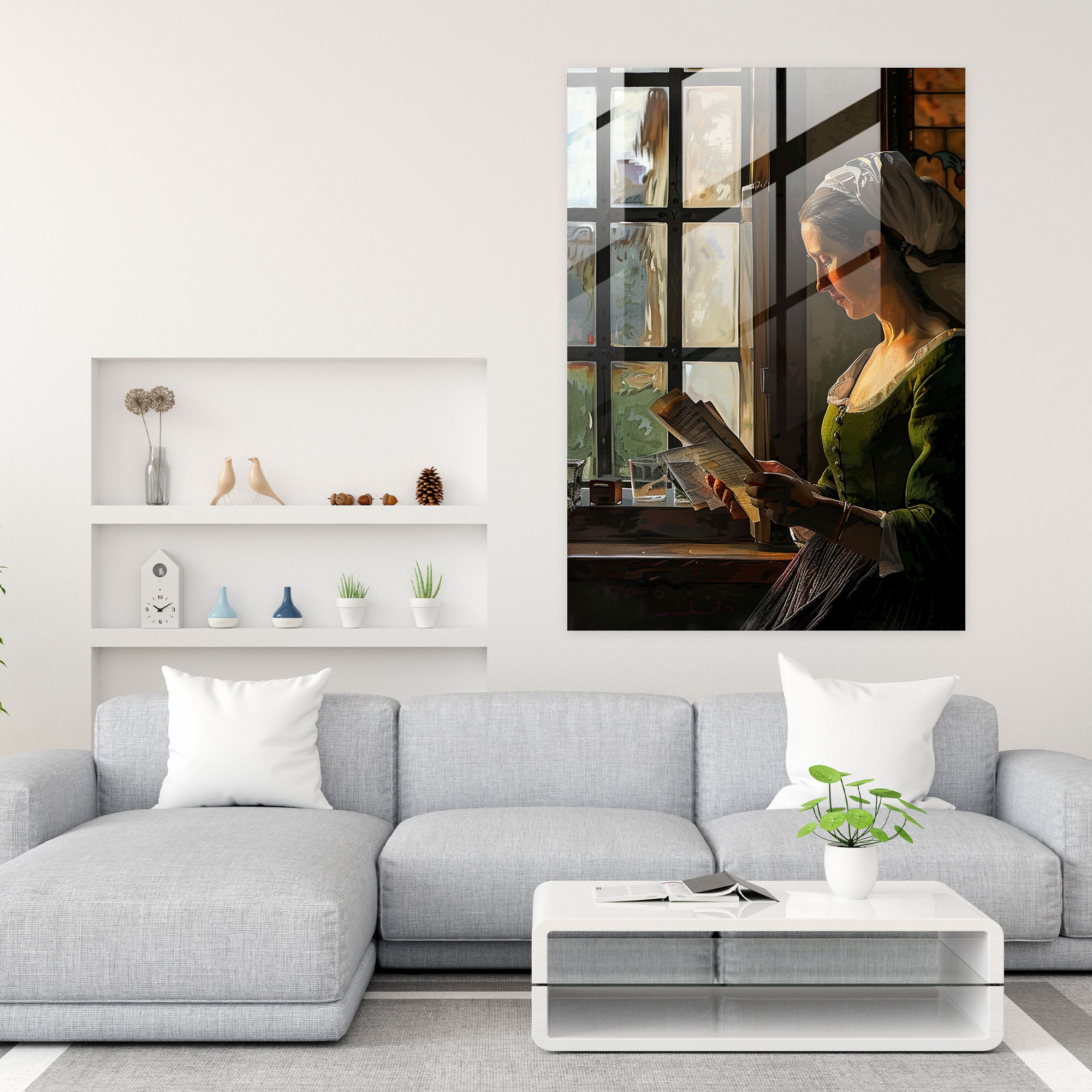 Johannes Vermeer Cam Tablo - Pencere Kenarında Mektup Okuyan Kadın - Wall Decoration