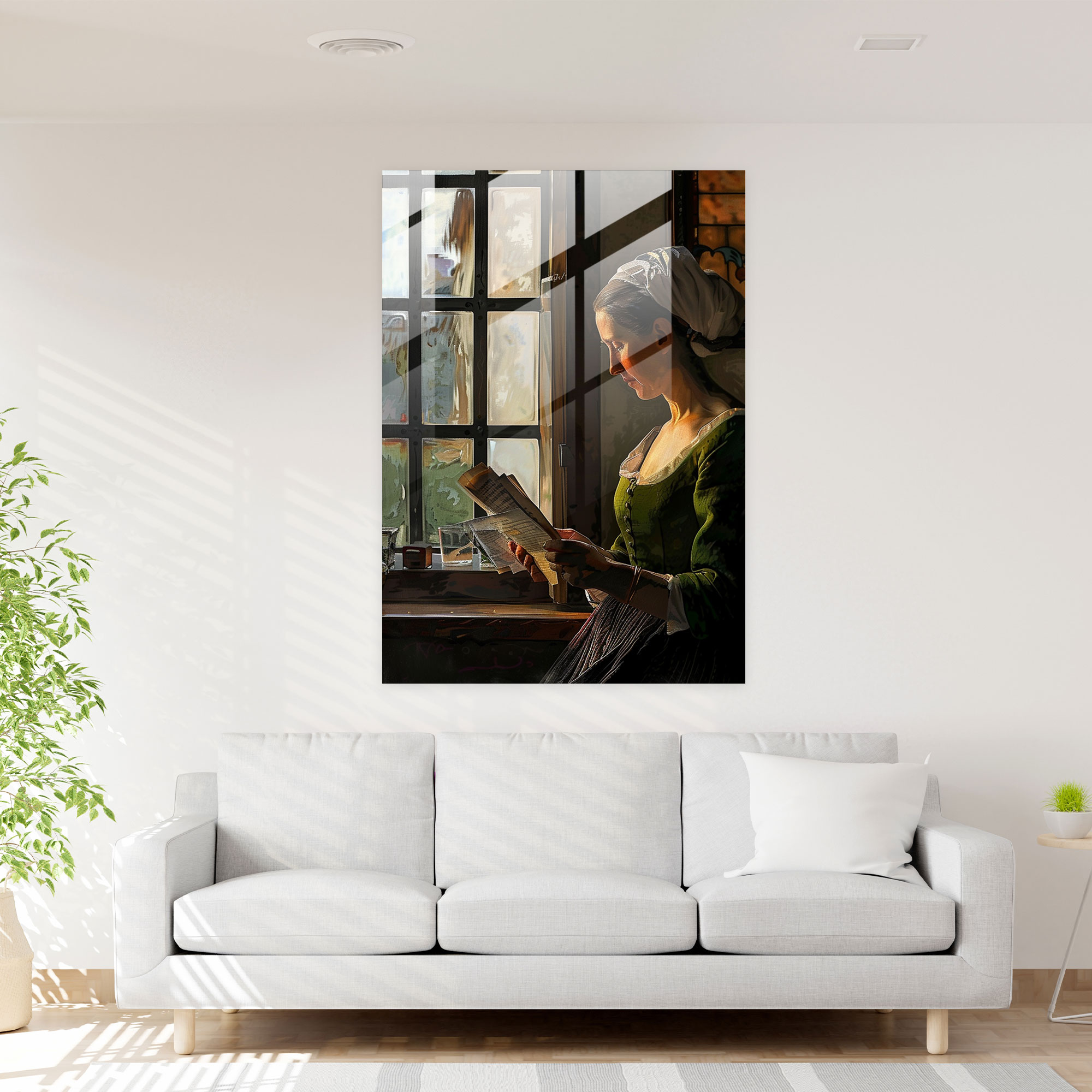 Johannes Vermeer Cam Tablo - Pencere Kenarında Mektup Okuyan Kadın - Wall Decoration