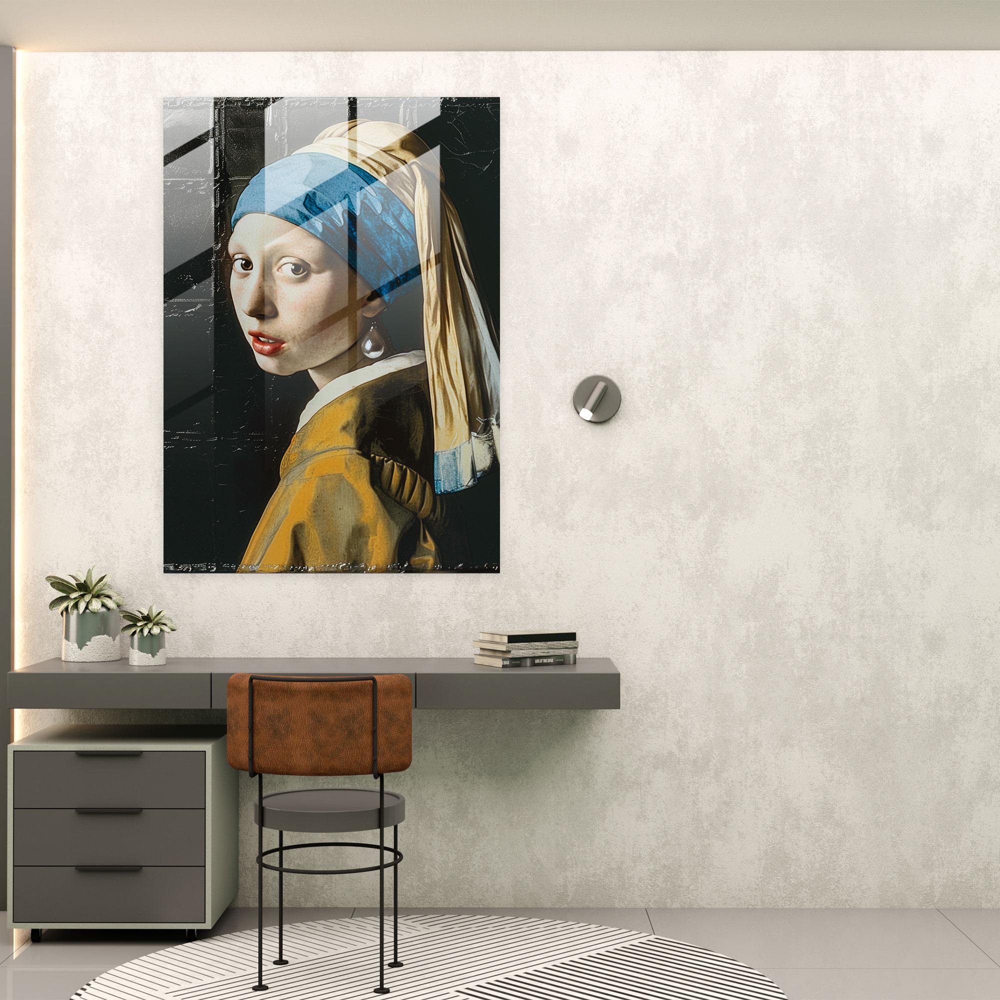 Johannes Vermeer Cam Tablo - İncili Küpeli Kadın - Duvar Dekorasyonu Ev Dekorasyonu