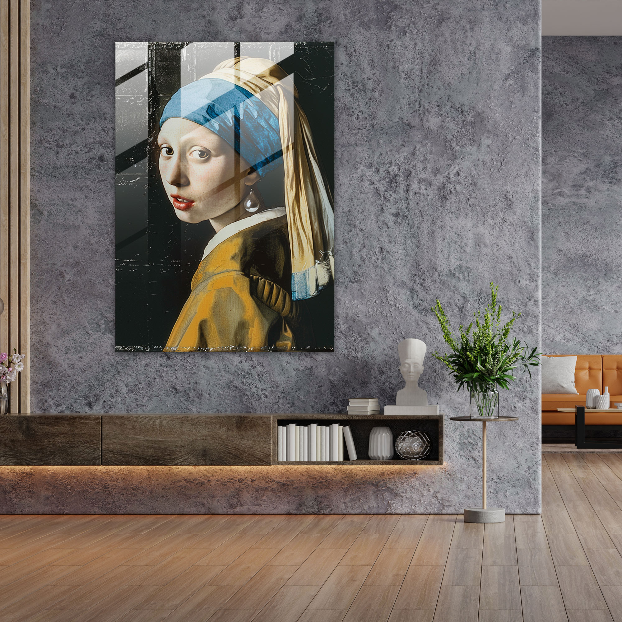 Johannes Vermeer Cam Tablo - İncili Küpeli Kadın - Duvar Dekorasyonu Ev Dekorasyonu