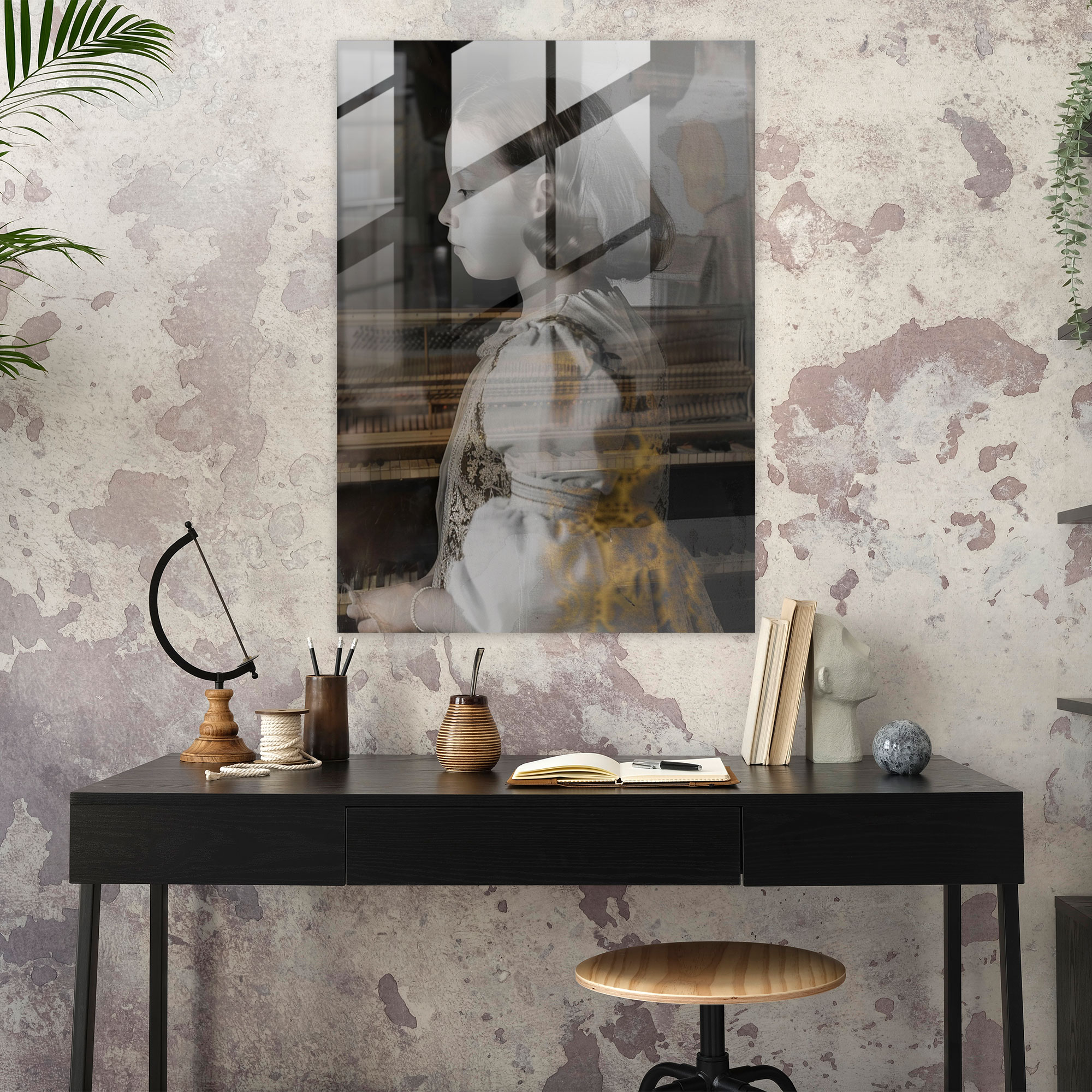 Johannes Vermeer Ev Dekorasyonu - Klavsen Başında Genç Kız - Modern Sanat Cam Tablo