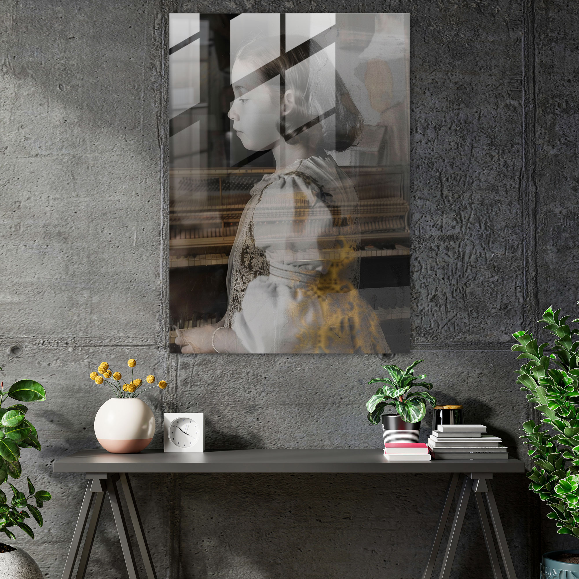 Johannes Vermeer Ev Dekorasyonu - Klavsen Başında Genç Kız - Modern Sanat Cam Tablo