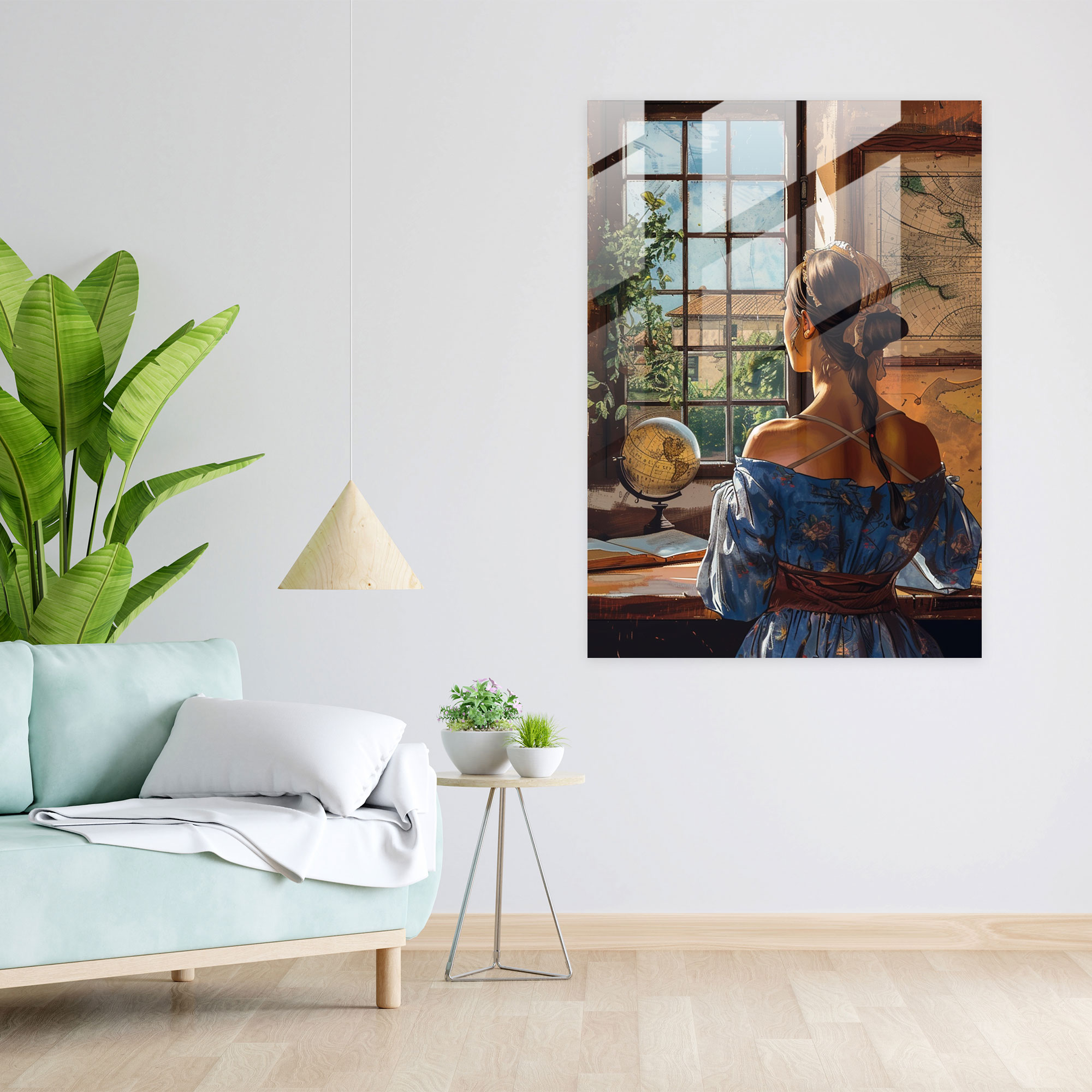 Johannes Vermeer Duvar Dekorasyonu - Harita ile Pencerede Kadın - Cam Tablo Modern Sanat