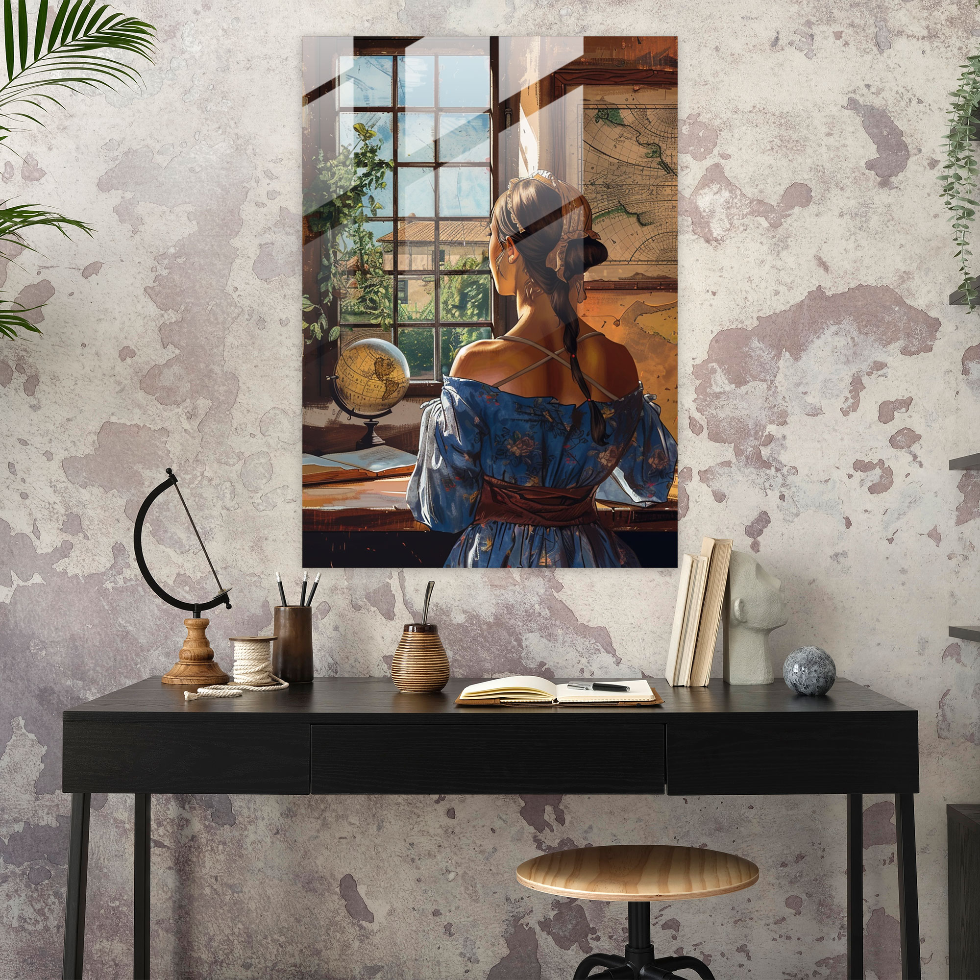 Johannes Vermeer Duvar Dekorasyonu - Harita ile Pencerede Kadın - Cam Tablo Modern Sanat