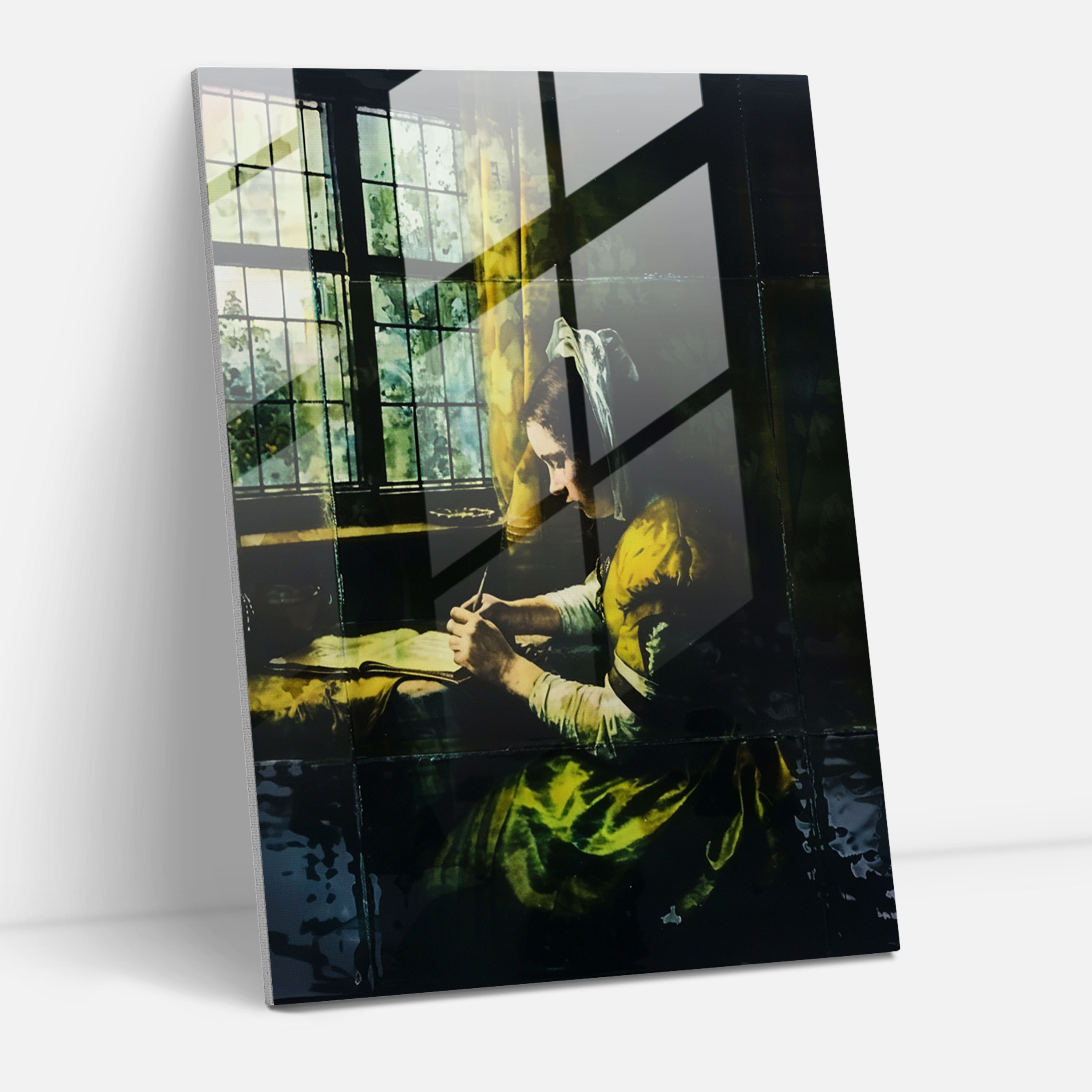Johannes Vermeer Cam Tablo Sanatı - Mektup Yazan Kadın - Modern Sanat Cam Sanatı