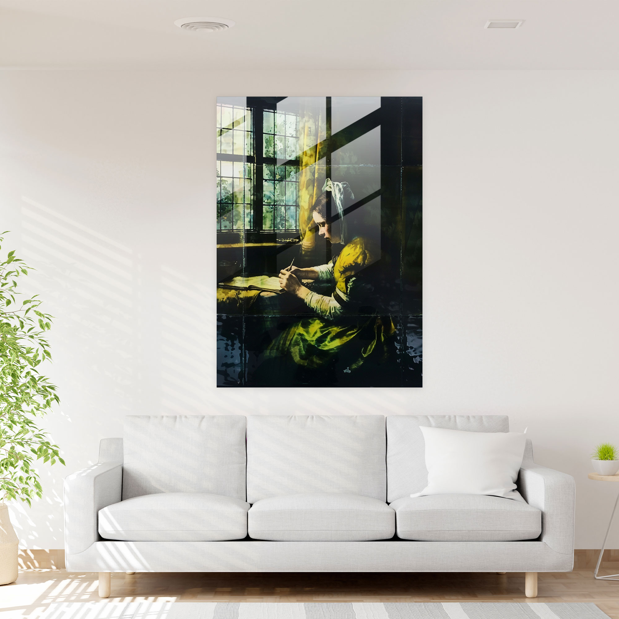 Johannes Vermeer Cam Tablo Sanatı - Mektup Yazan Kadın - Modern Sanat Cam Sanatı