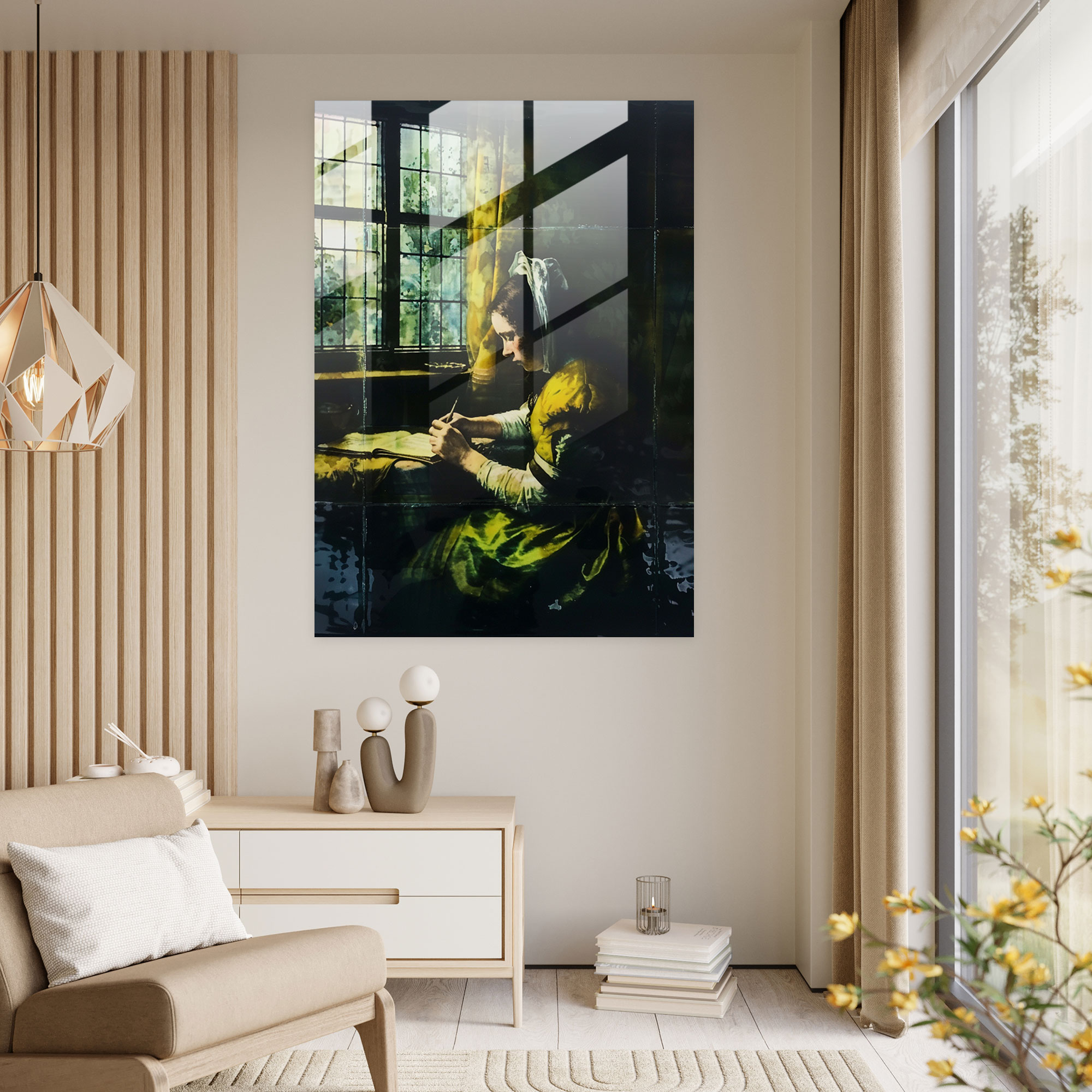 Johannes Vermeer Cam Tablo Sanatı - Mektup Yazan Kadın - Modern Sanat Cam Sanatı