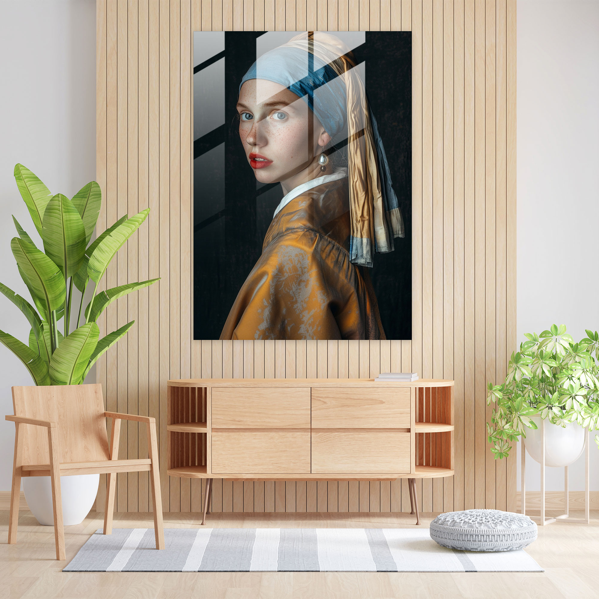 İnci Küpe Cam Tablo Sanatı - Johannes Vermeer Cam Sanatı Duvar Dekorasyonu