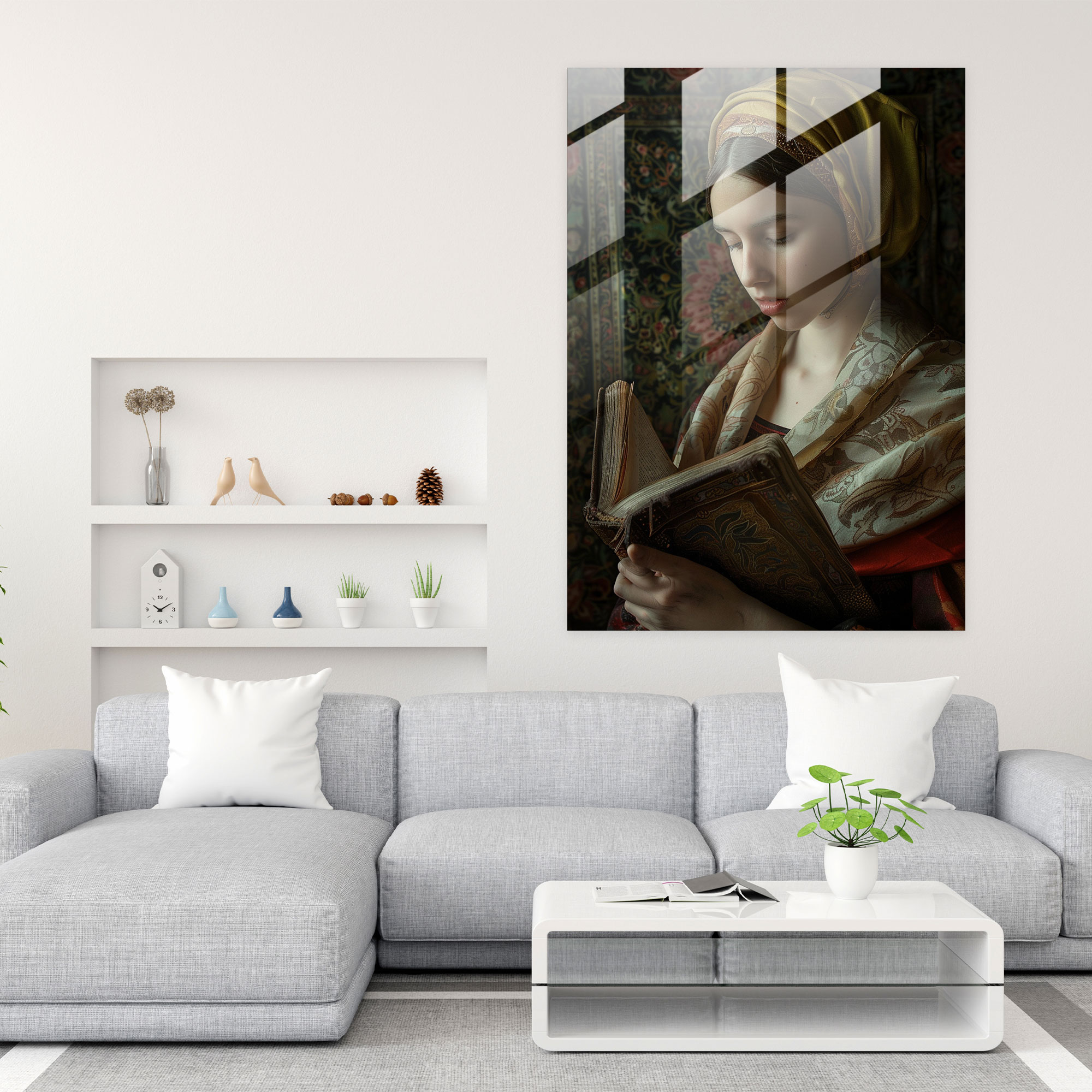 Kitapla Kadın Cam Tablo - Johannes Vermeer Duvar Dekorasyonu Cam Sanatı Modern Sanat