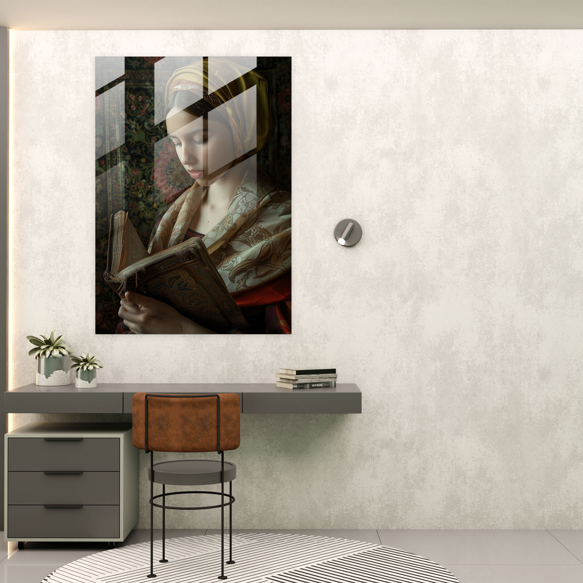 Kitapla Kadın Cam Tablo - Johannes Vermeer Duvar Dekorasyonu Cam Sanatı Modern Sanat