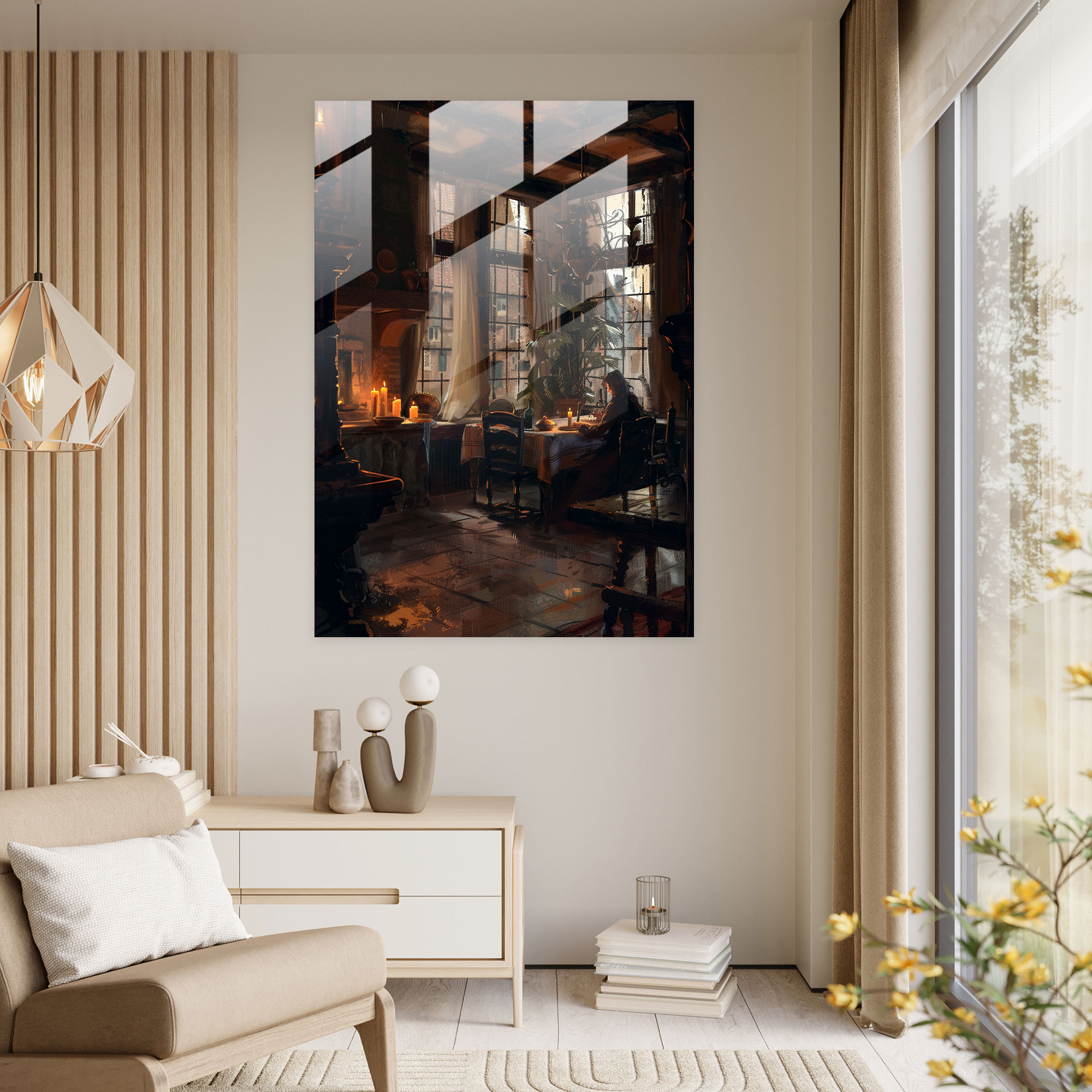 Johannes Vermeer Glass Wall Art - Johannes Vermeer, Candle-Lit Room, Modern Art, Home Decoration
