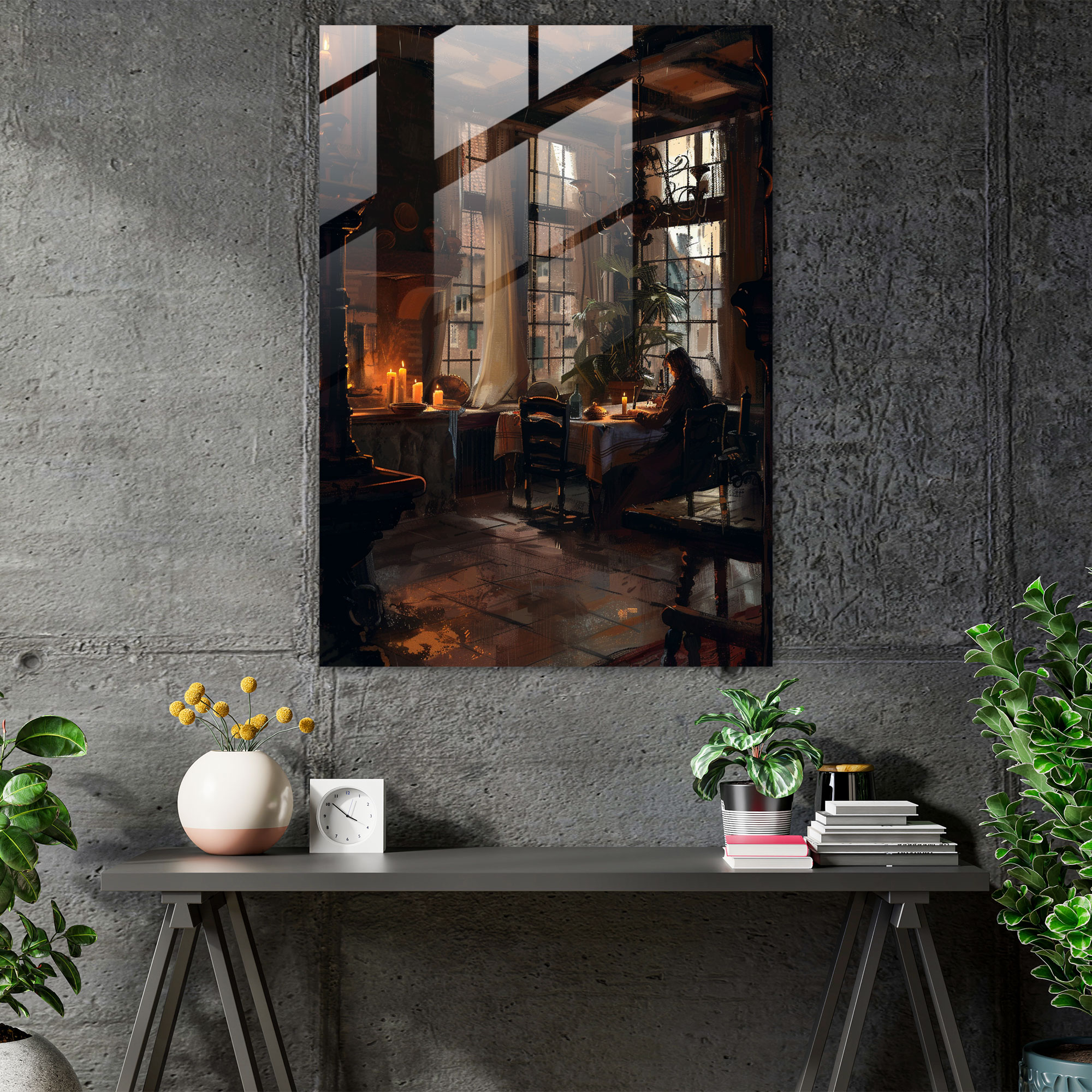 Johannes Vermeer Glass Wall Art - Johannes Vermeer, Candle-Lit Room, Modern Art, Home Decoration