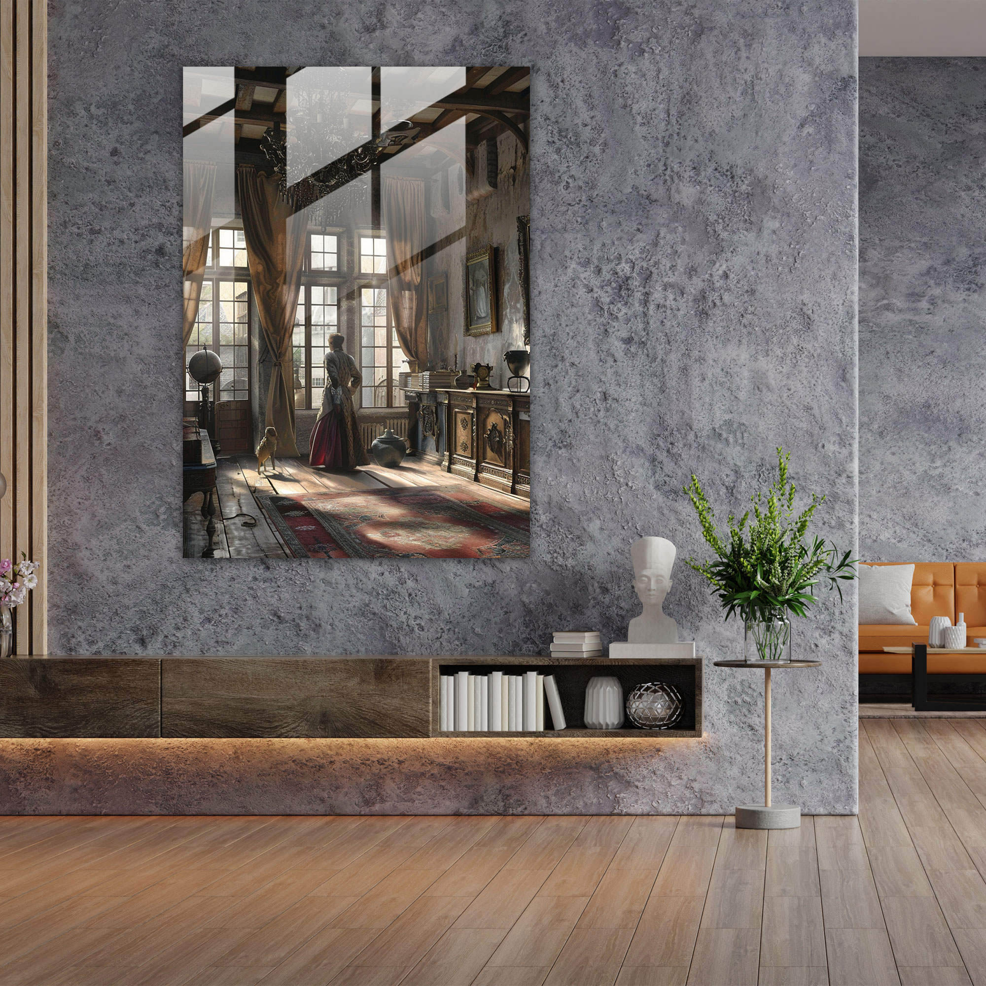 Johannes Vermeer Glass Print - Luxurious Interior Scene - Johannes Vermeer, Wall Decoration, Modern Art, Johannes Vermeer