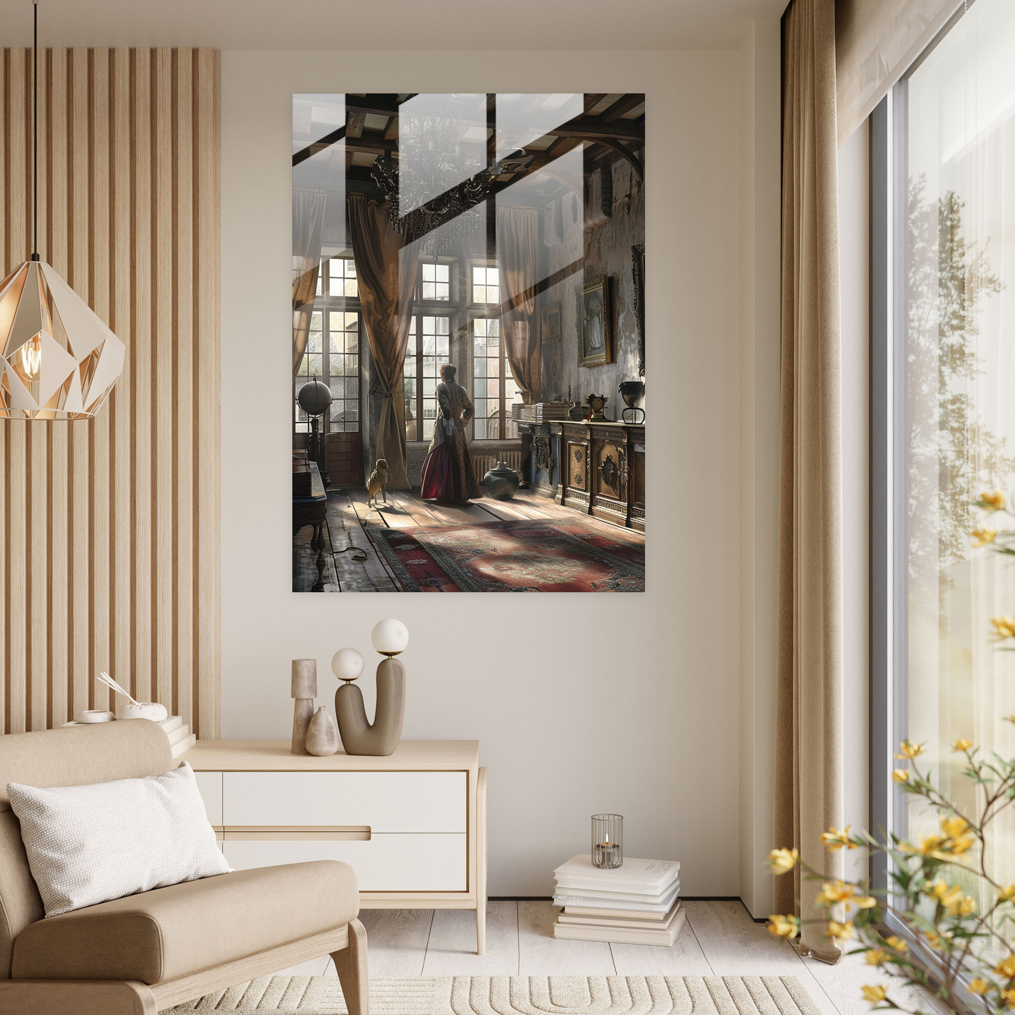 Johannes Vermeer Glass Print - Luxurious Interior Scene - Johannes Vermeer, Wall Decoration, Modern Art, Johannes Vermeer
