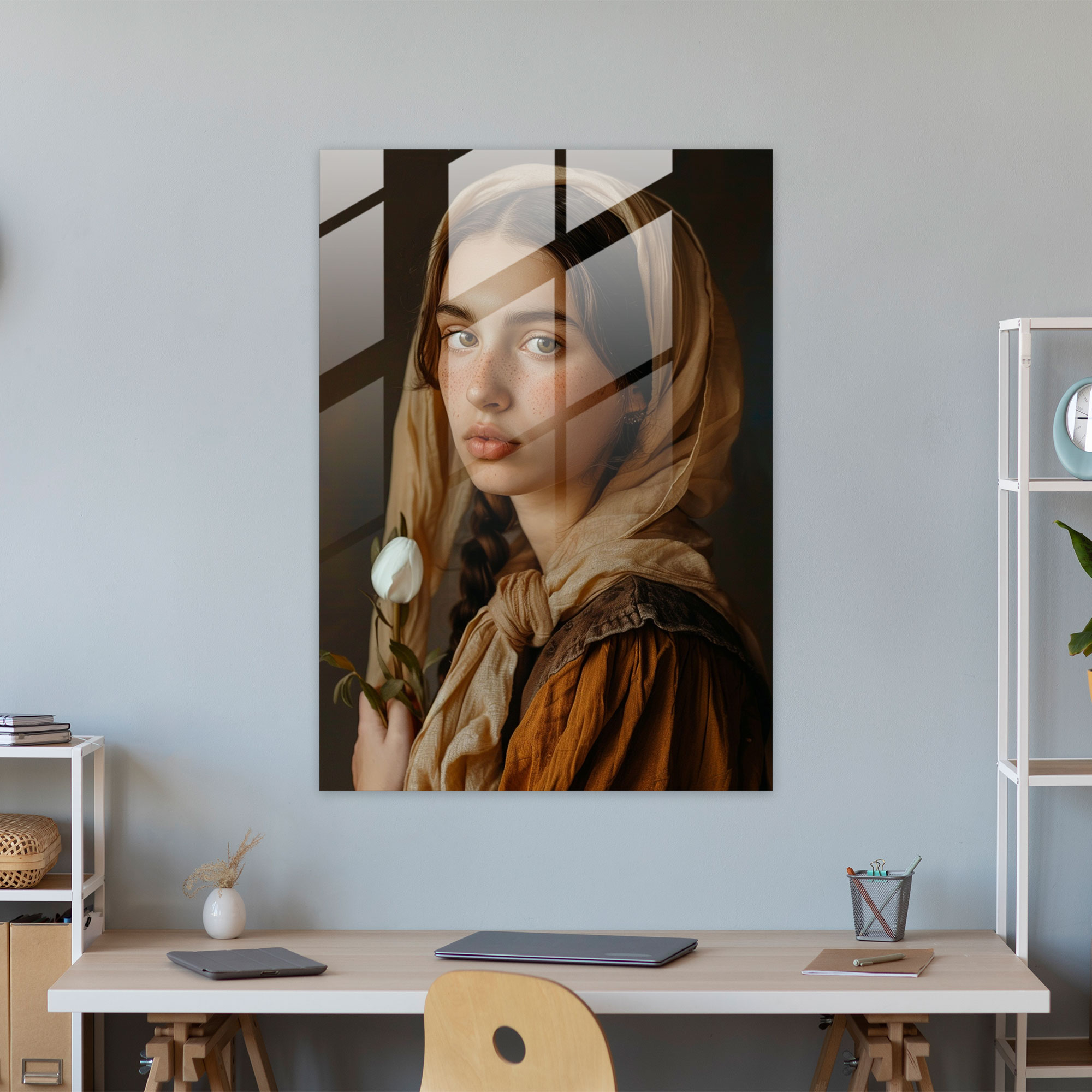 Johannes Vermeer Glass Wall Art - Serene Portrait - Johannes Vermeer, Wall Decoration, Modern Art, Glass Wall Art
