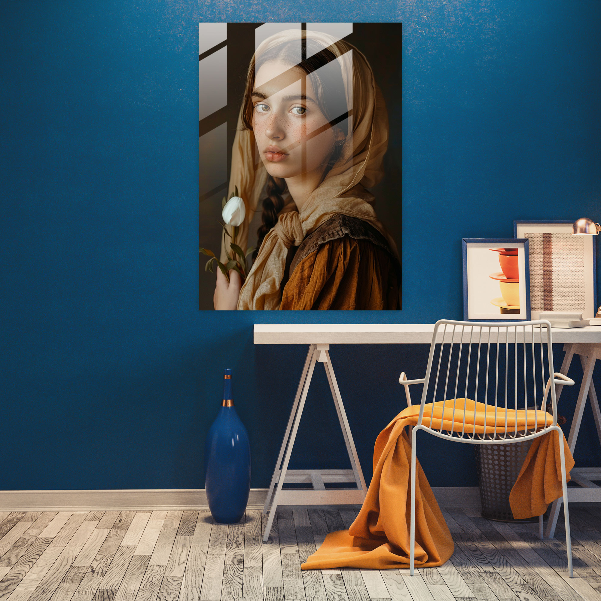 Johannes Vermeer Glass Wall Art - Serene Portrait - Johannes Vermeer, Wall Decoration, Modern Art, Glass Wall Art