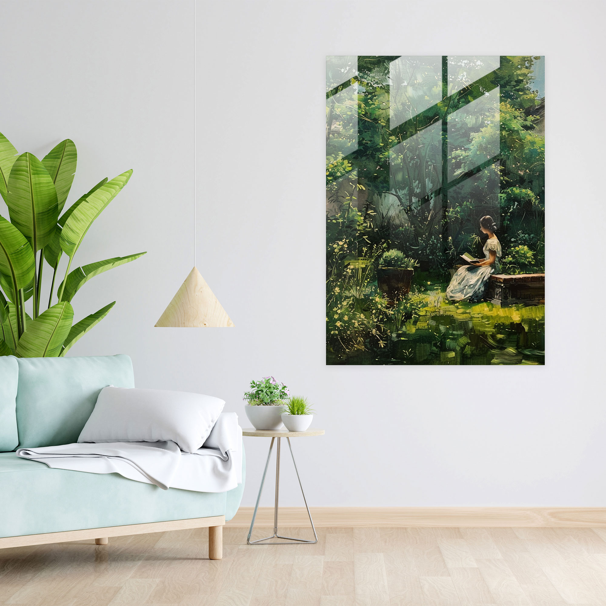 Johannes Vermeer Home Decoration - Woman In A Garden - Johannes Vermeer, Modern Art, Johannes Vermeer, Glass Print