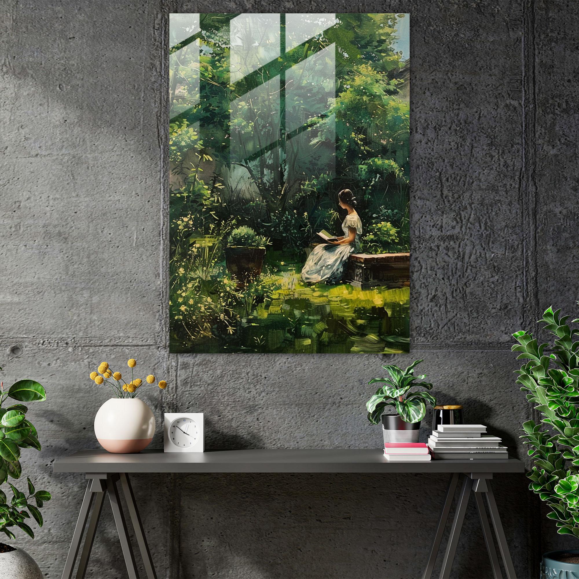 Johannes Vermeer Home Decoration - Woman In A Garden - Johannes Vermeer, Modern Art, Johannes Vermeer, Glass Print