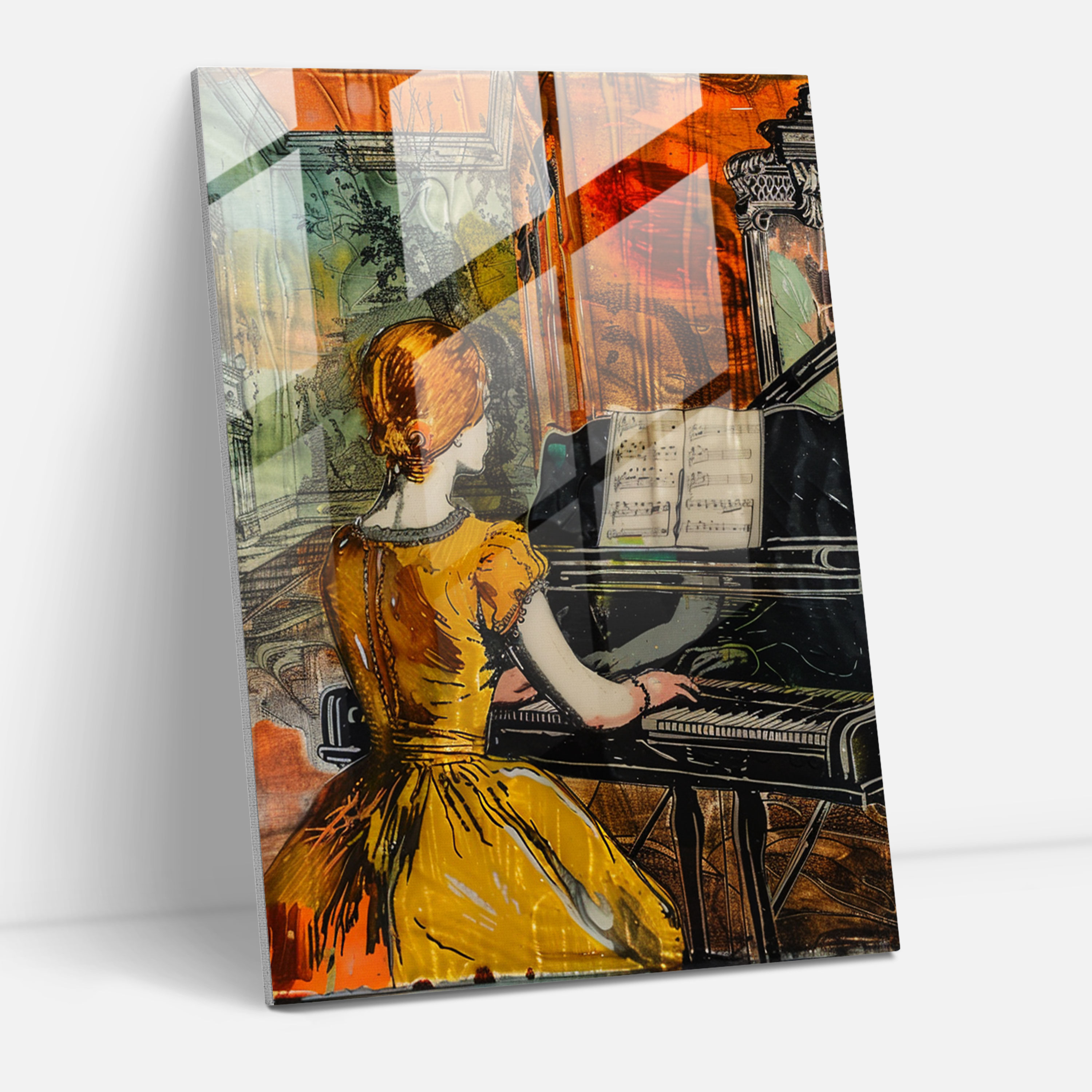 Johannes Vermeer Glass Art - Young Lady At The Piano - Johannes Vermeer, Glass Art, Glass Print, Johannes Vermeer