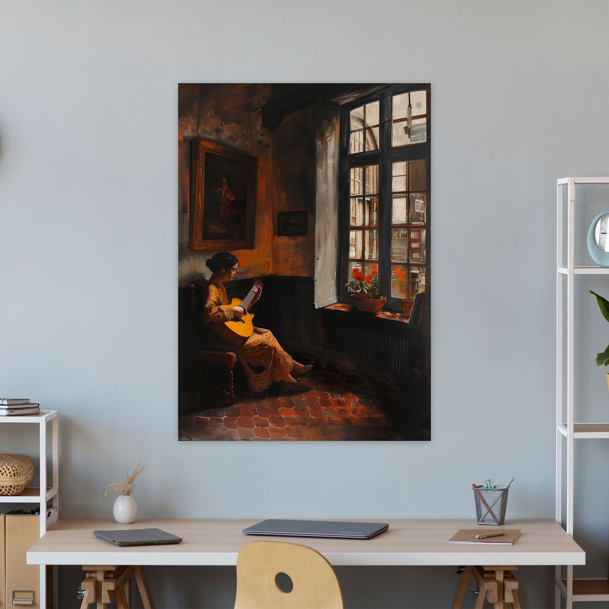 Johannes Vermeer Woman Playing Guitar Wall Decoration - Johannes Vermeer, Home Decoration, Wall Art, Canvas