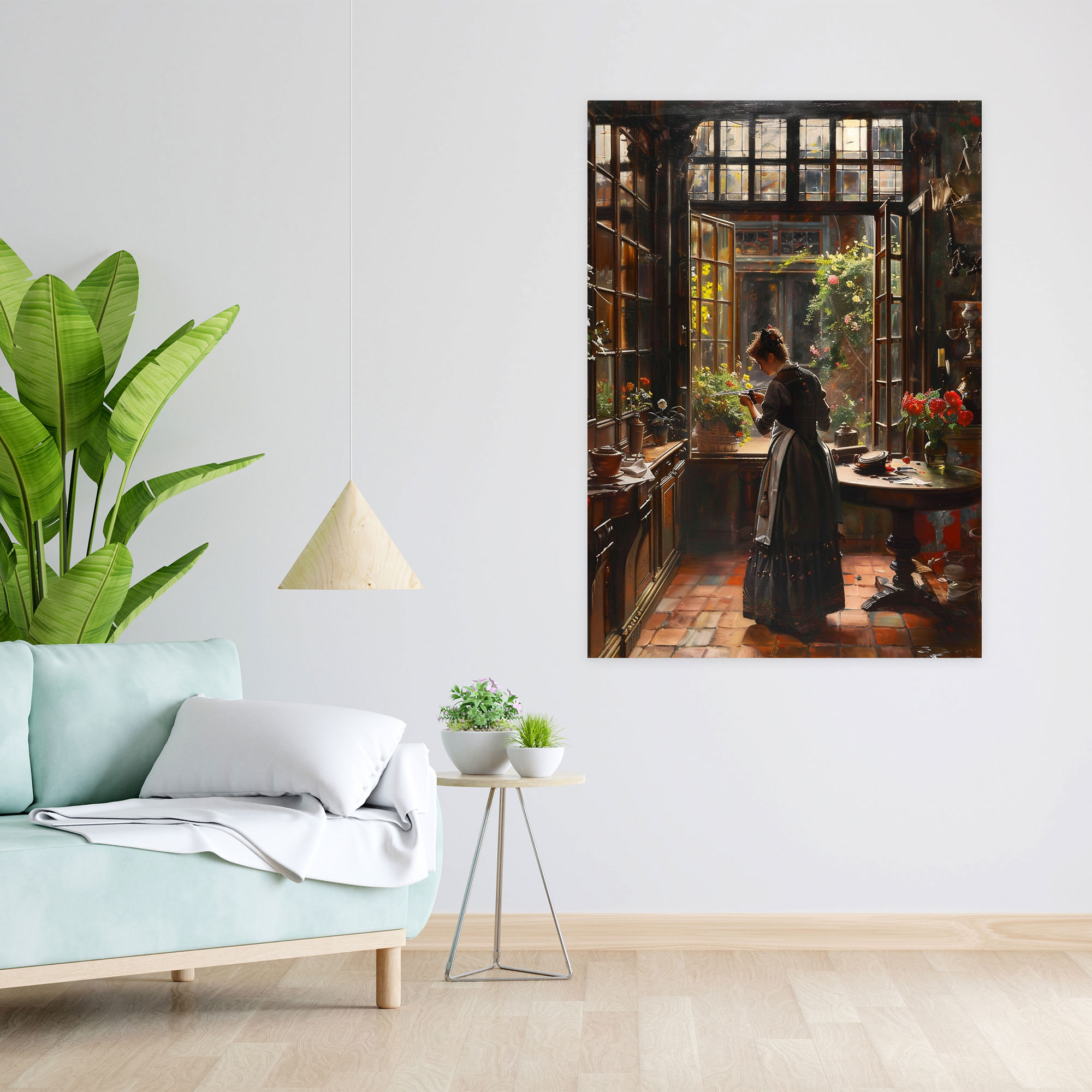 Johannes Vermeer Kadın Dikiyor Kanvas Tablo - Johannes Vermeer Ev Dekorasyonu Duvar Sanatı Duvar Dekorasyonu