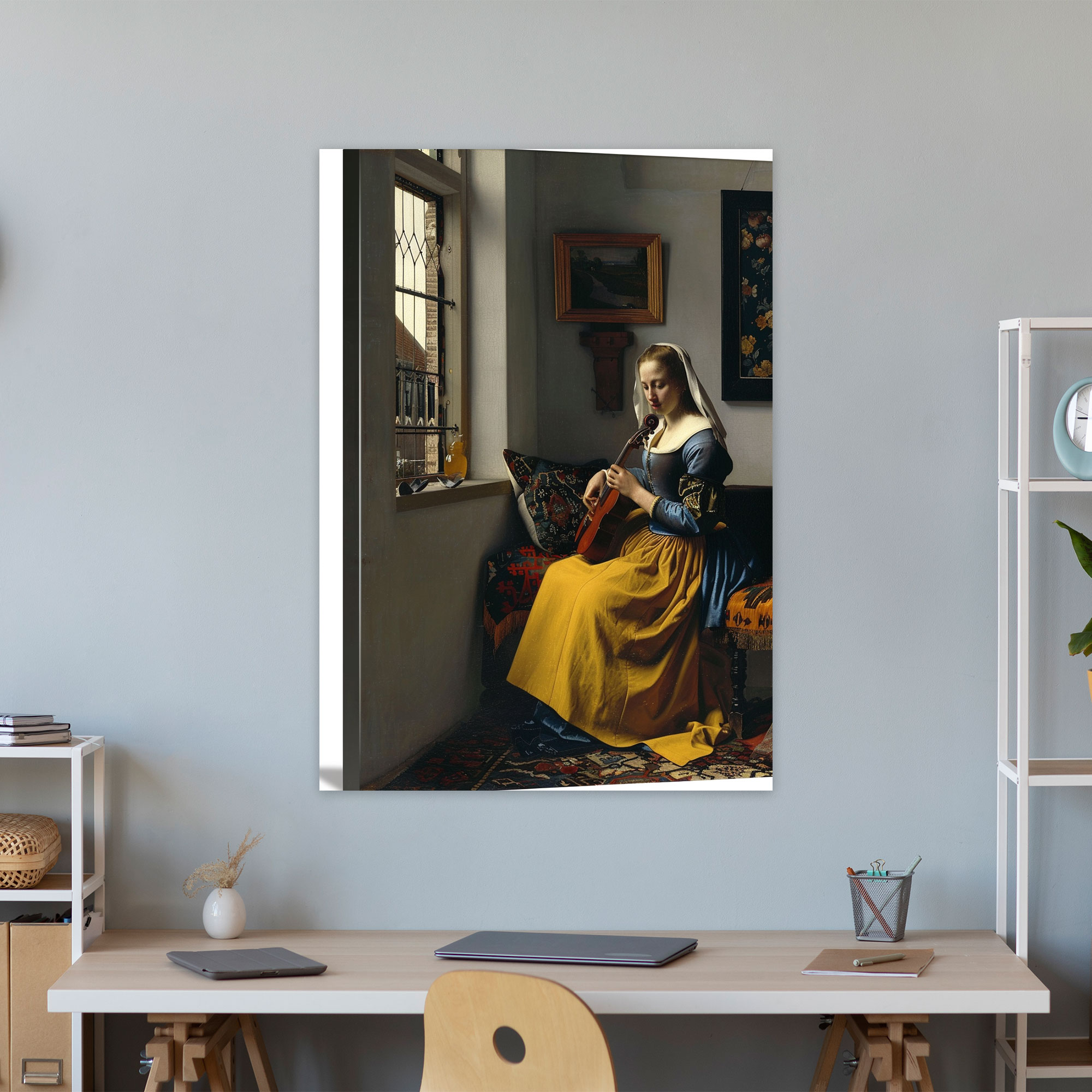 Johannes Vermeer Young Woman Playing A Musical Instrument Canvas Print - Johannes Vermeer, Canvas Wall Art, Home Decoration, Johannes Vermeer