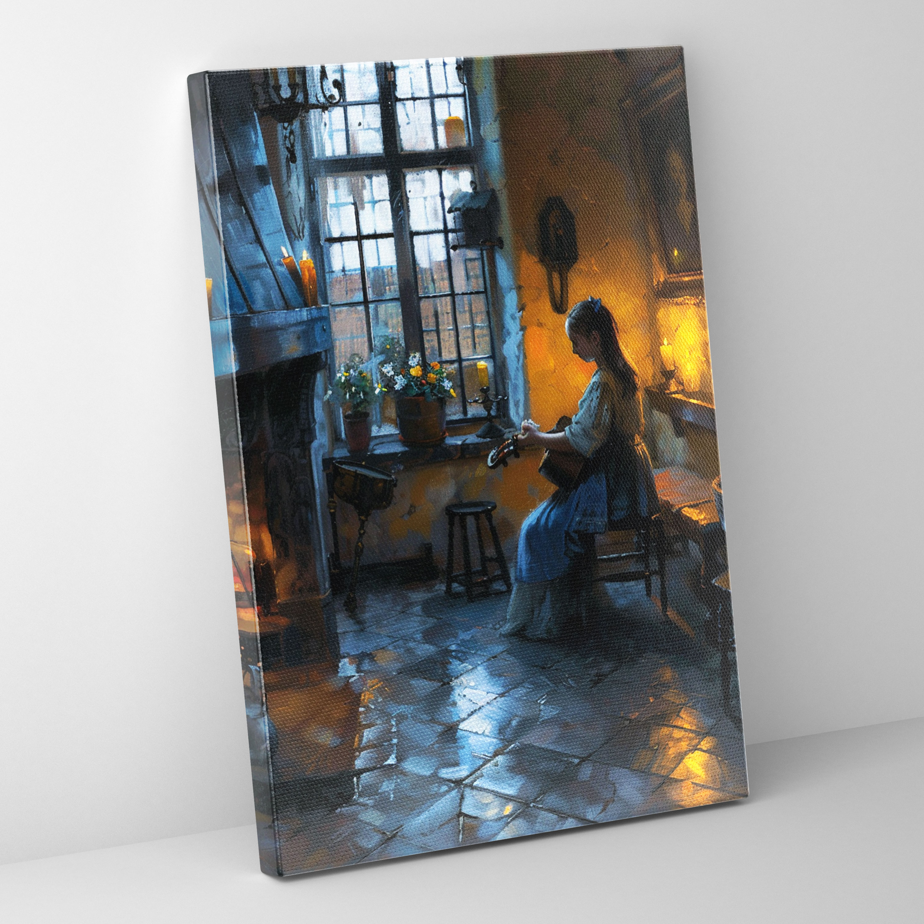 Johannes Vermeer Kanvas Tablo - Müzik Aleti Çalan Kadın - Duvar Dekorasyonu Duvar Sanatı