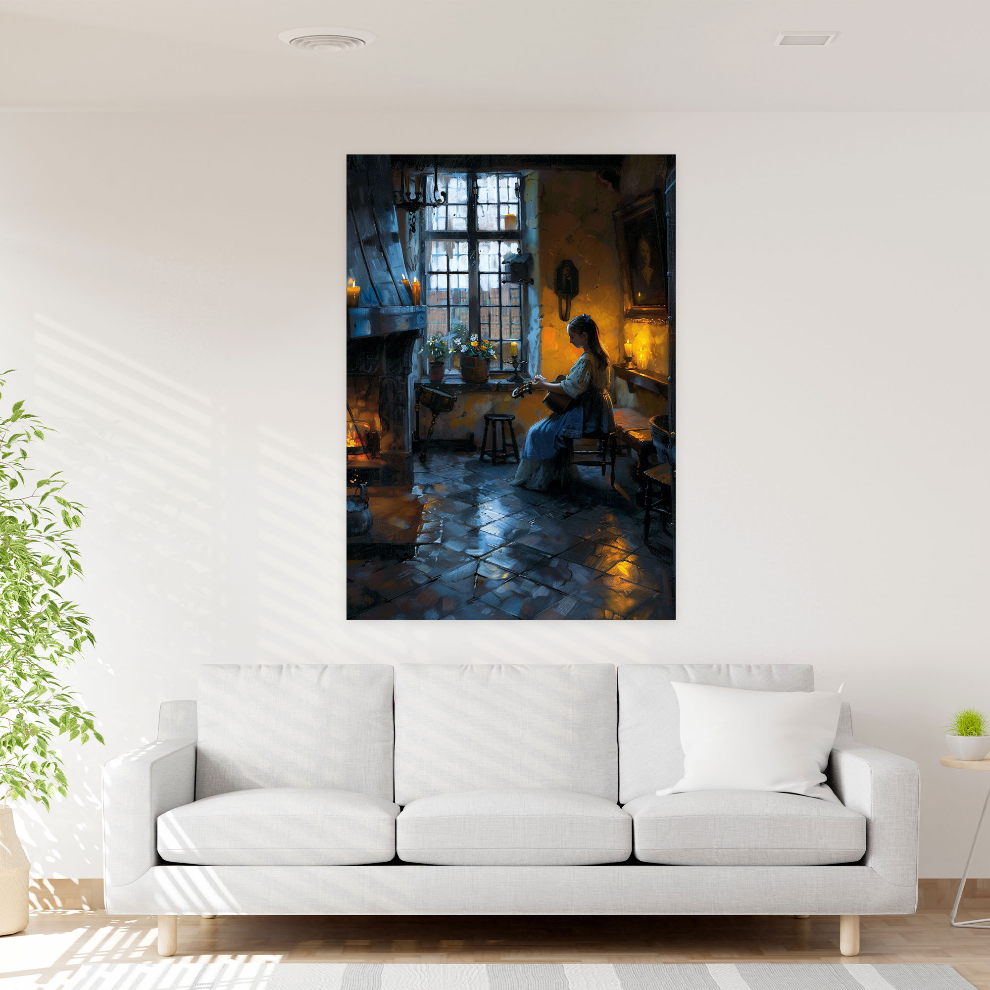 Johannes Vermeer Kanvas Tablo - Müzik Aleti Çalan Kadın - Duvar Dekorasyonu Duvar Sanatı