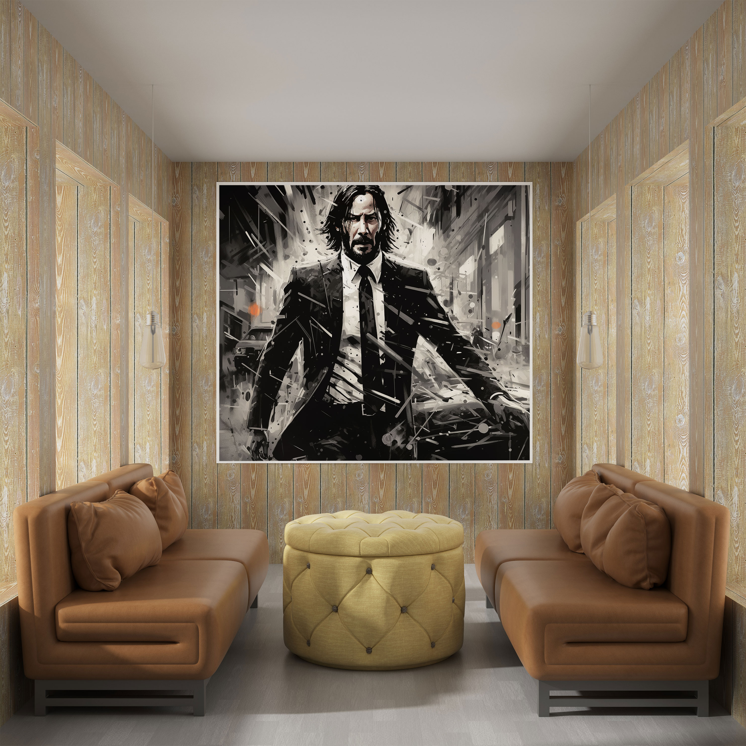 John Wick Wall Art - Monochrome Masterpiece - John Wick, Canvas Print, Wall Decoration, Black And White Painting