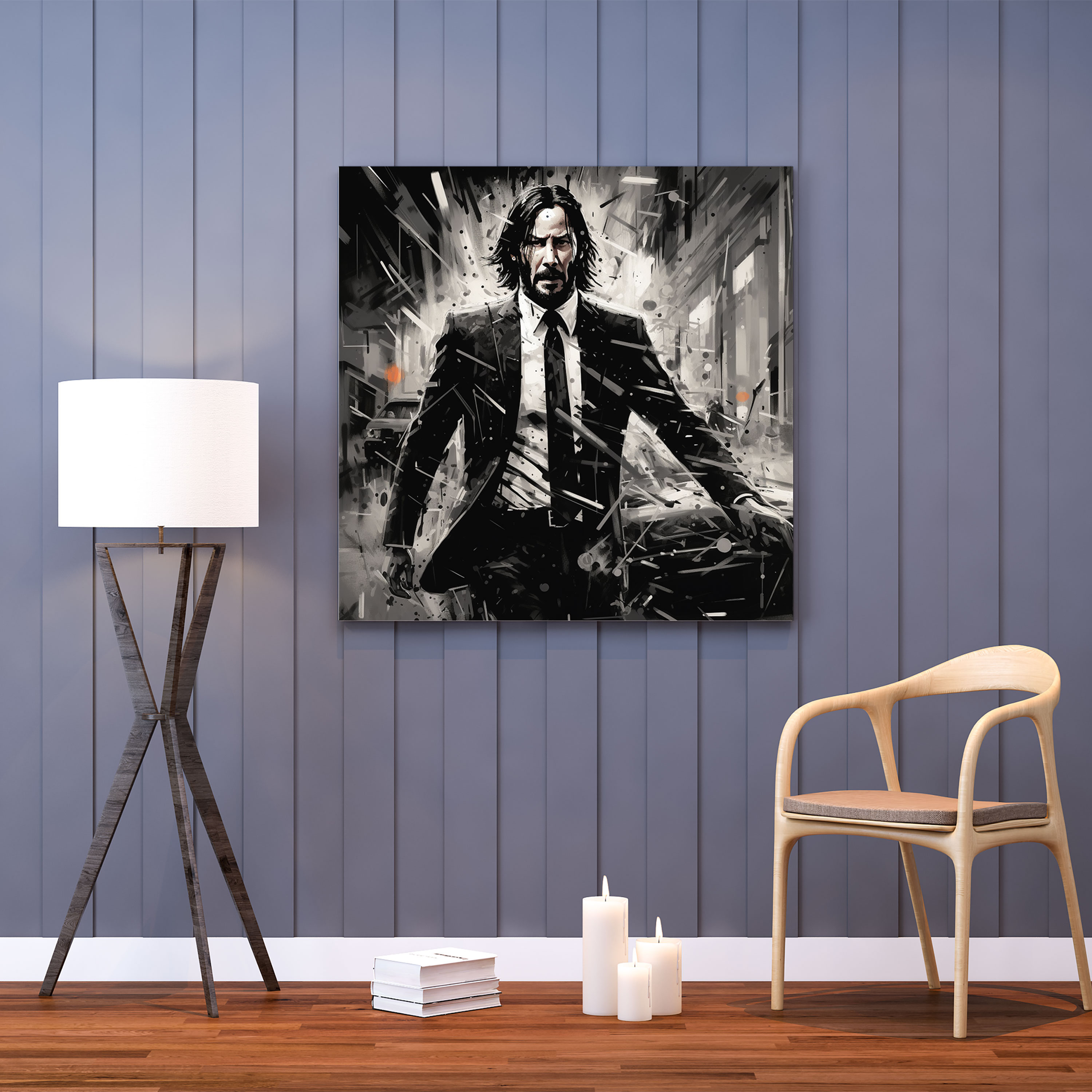 John Wick Wall Art - Monochrome Masterpiece - John Wick, Canvas Print, Wall Decoration, Black And White Painting