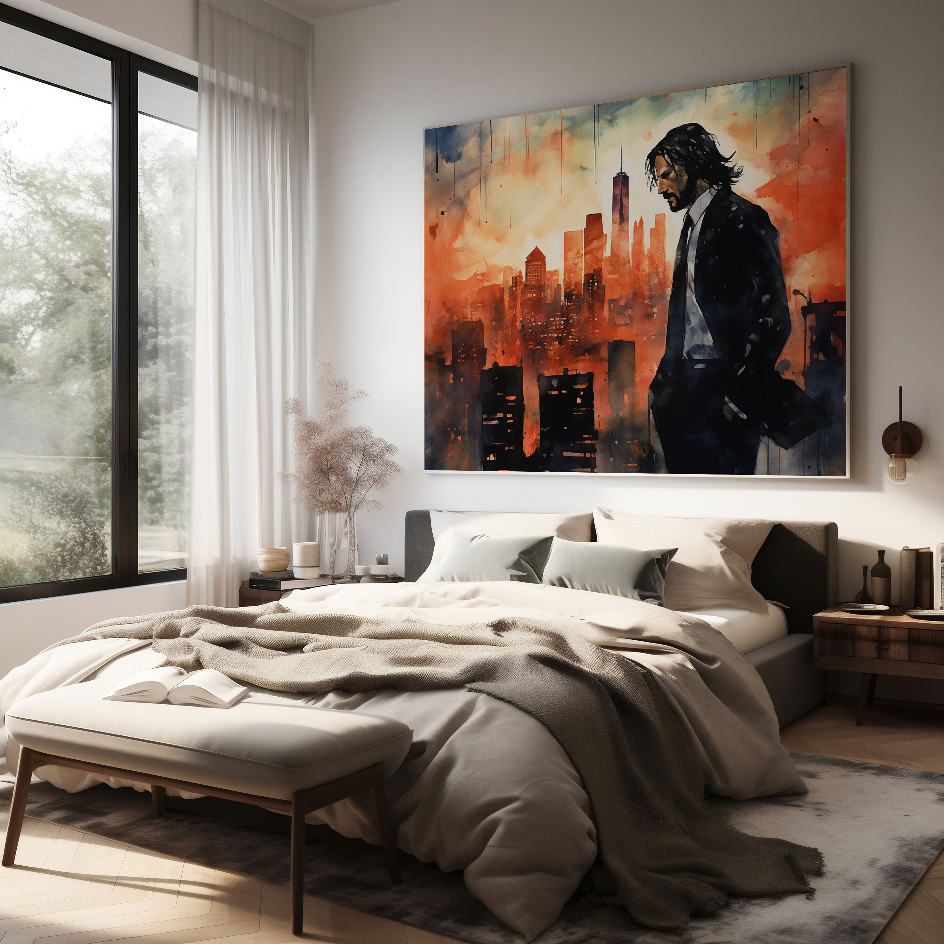 John Wick Wall Decoration - John Wick, Canvas Print, Watercolor Painting, Wall Decoration