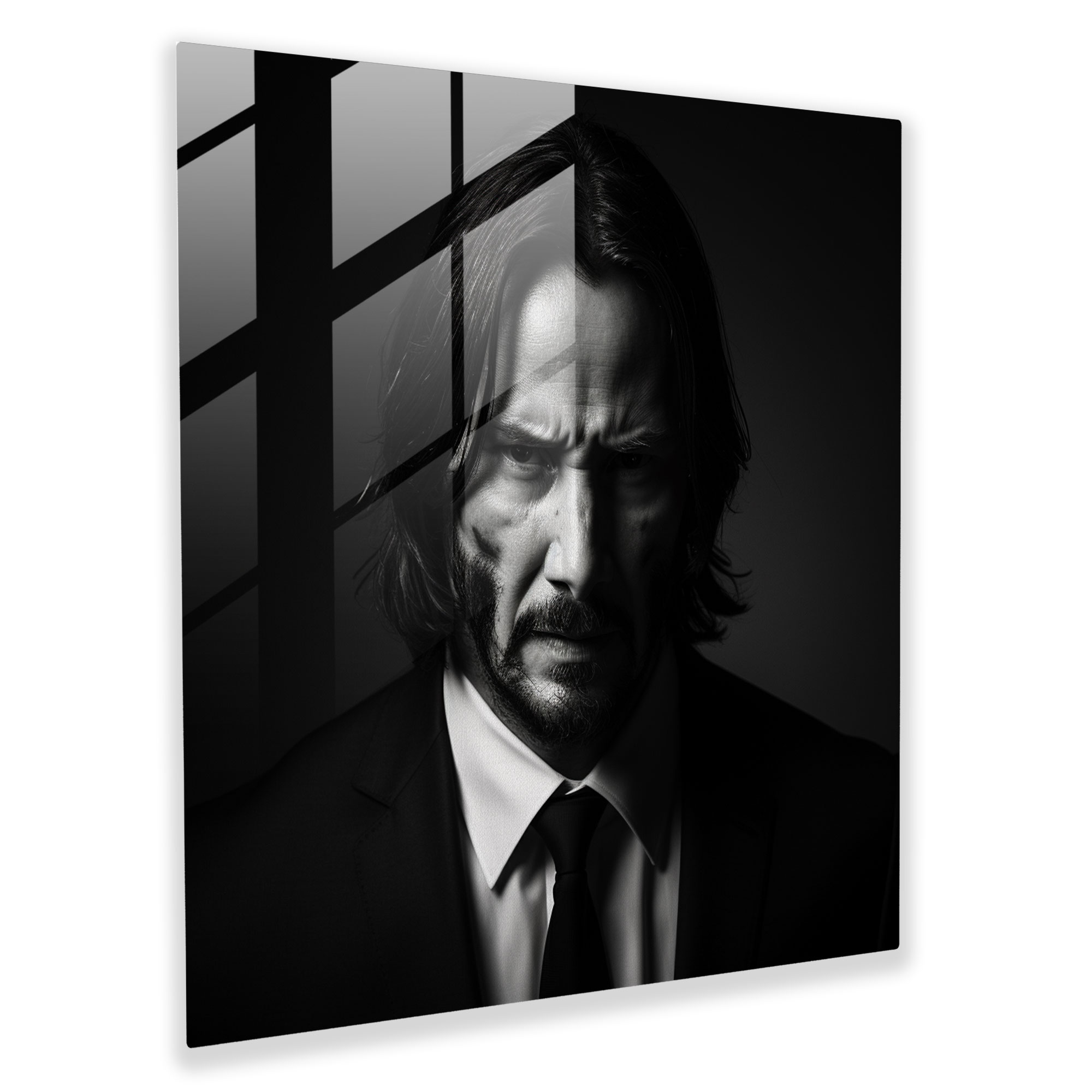 John Wick Minimalist Black And White Glass Print - John Wick, Glass Art, John Wick, Home Decoration