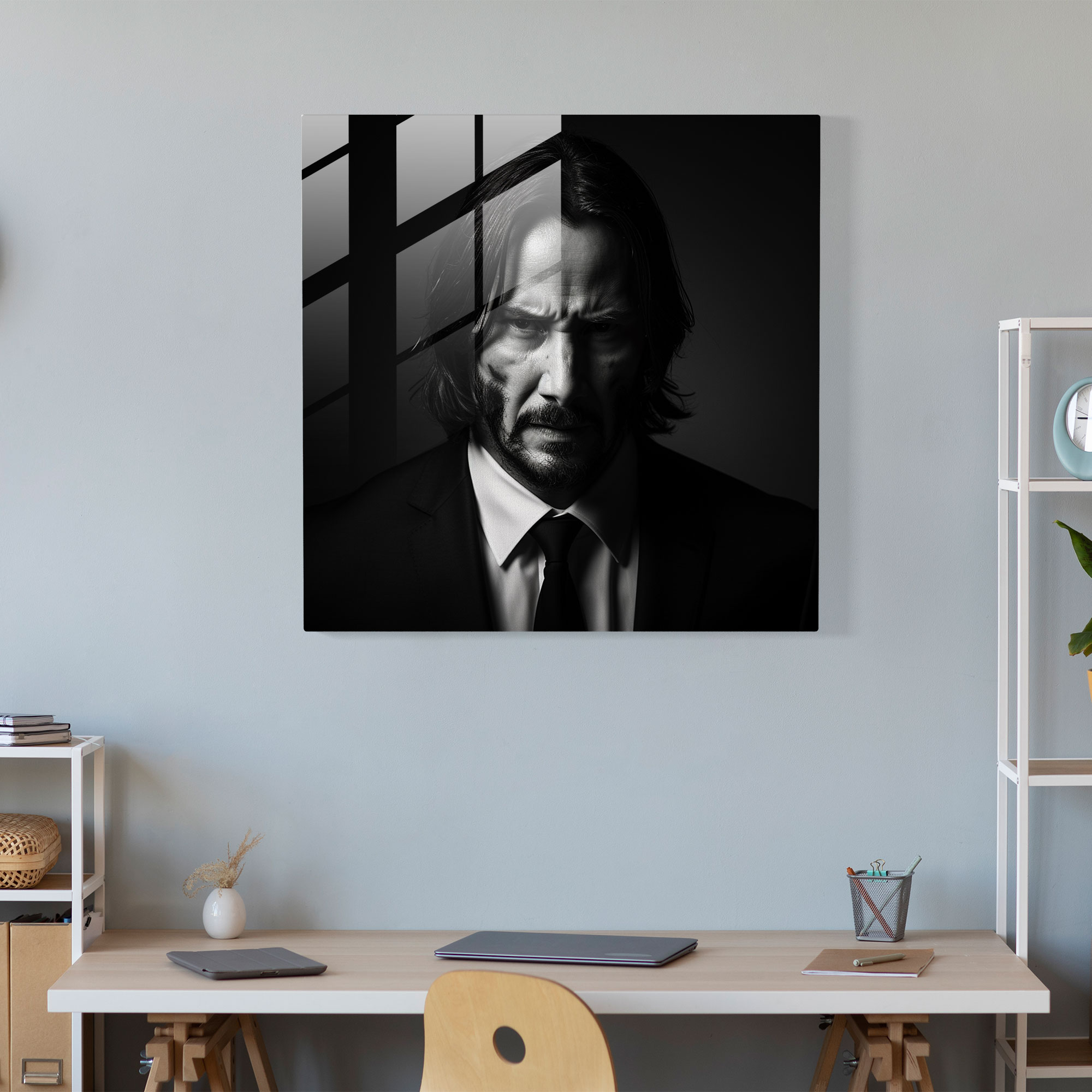 John Wick Minimalist Black And White Glass Print - John Wick, Glass Art, John Wick, Home Decoration
