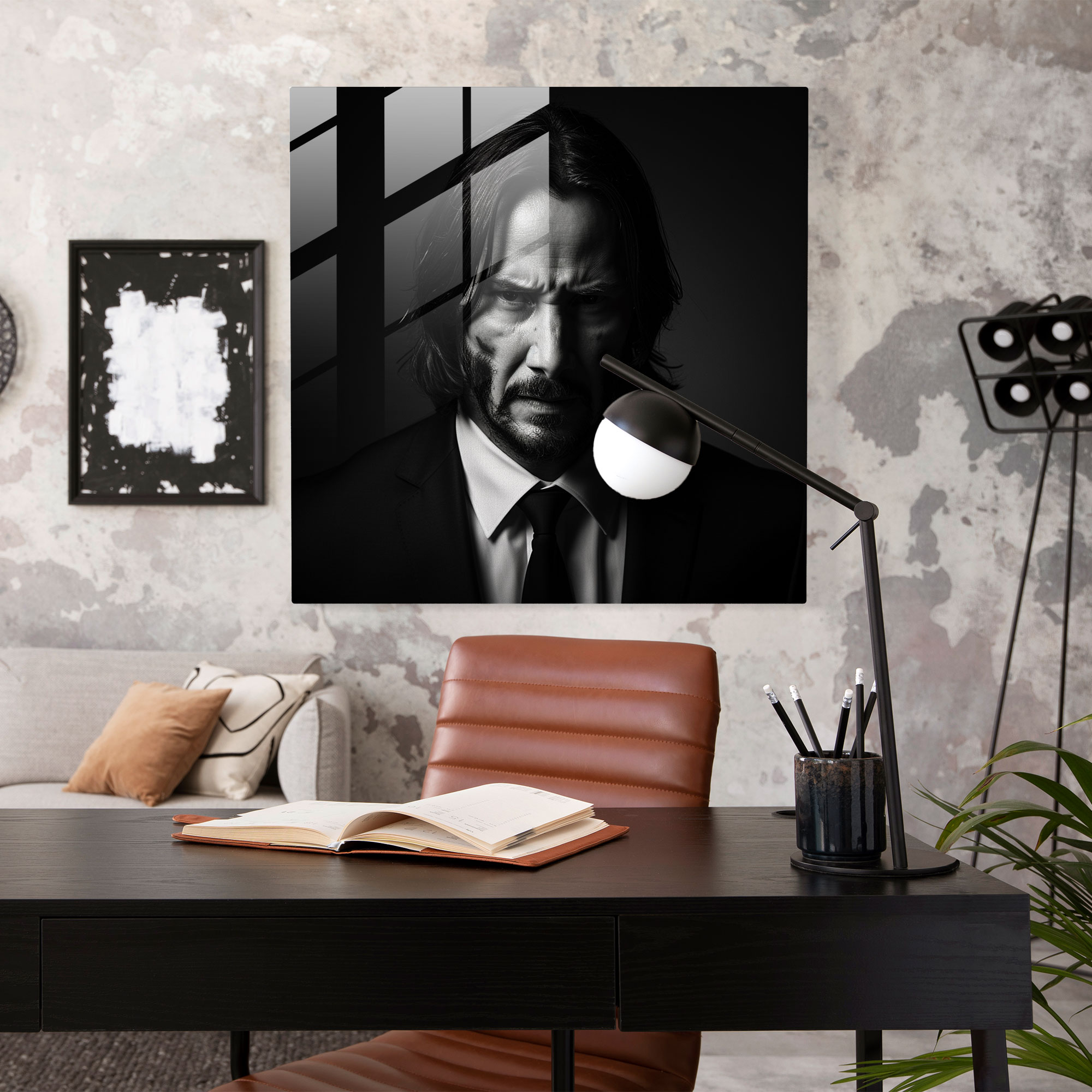 John Wick Minimalist Black And White Glass Print - John Wick, Glass Art, John Wick, Home Decoration