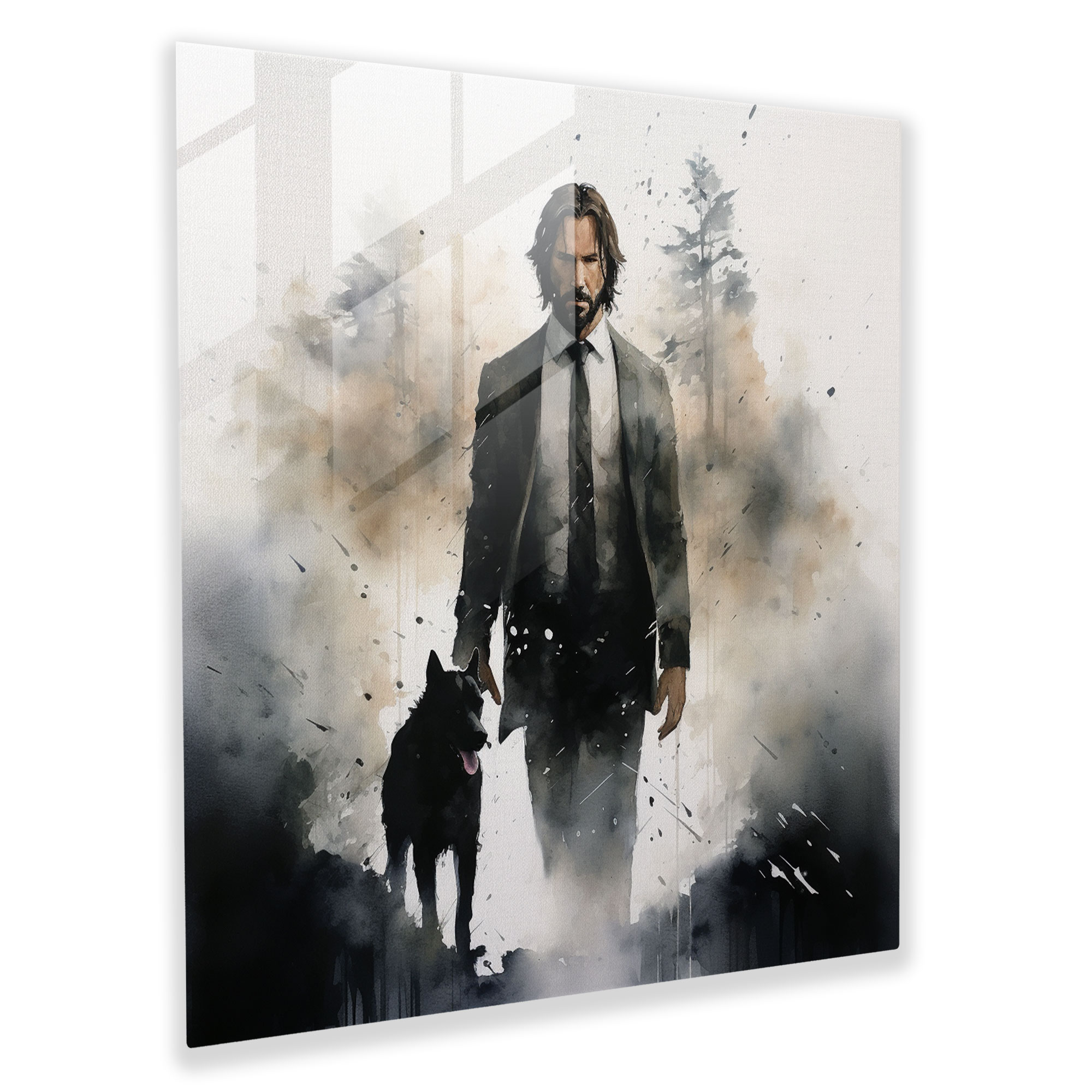 John Wick Impressionist Watercolor Glass Print - John Wick, Home Decoration, Modern Art, John Wick