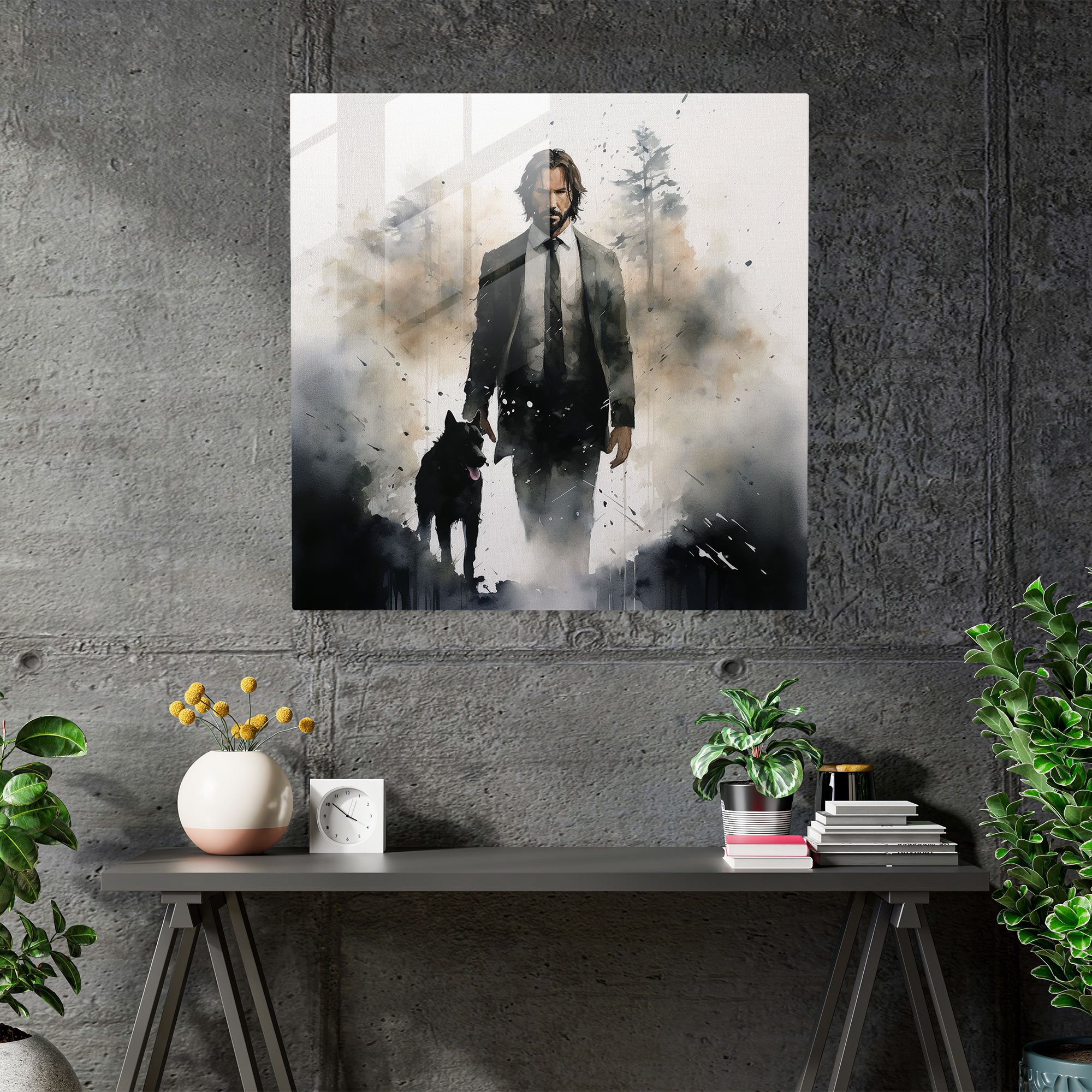 John Wick Impressionist Watercolor Glass Print - John Wick, Home Decoration, Modern Art, John Wick