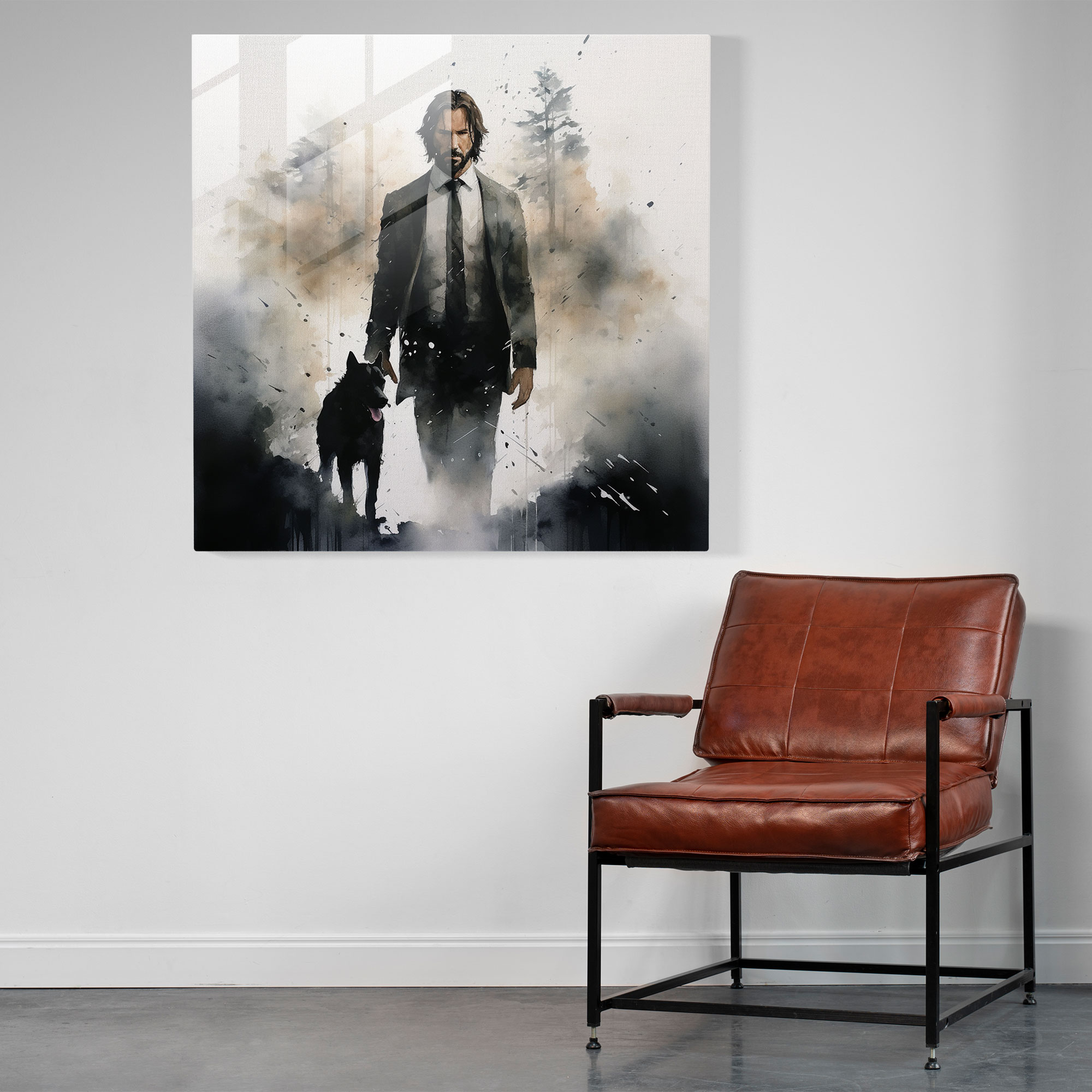 John Wick Impressionist Watercolor Glass Print - John Wick, Home Decoration, Modern Art, John Wick