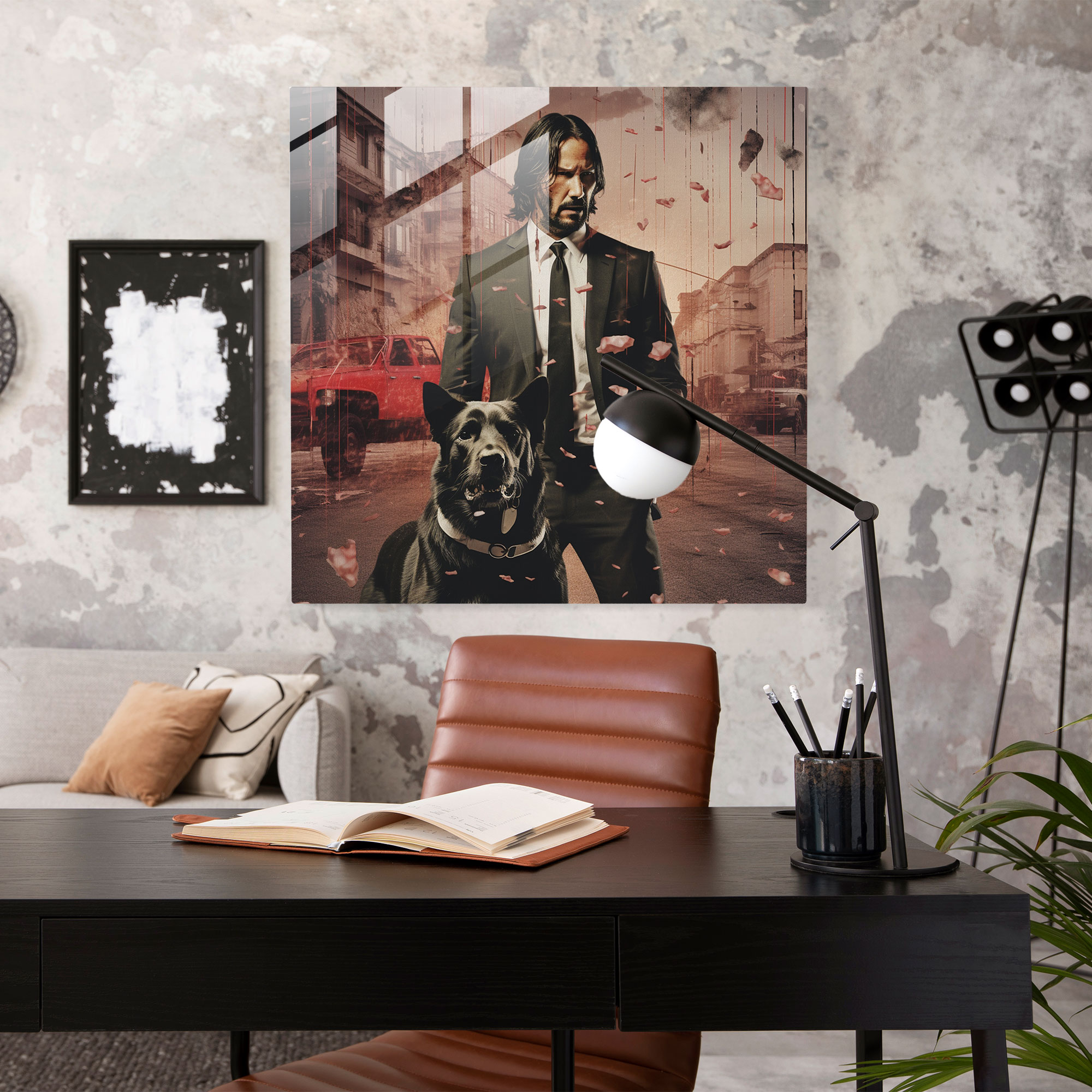 John Wick Contemporary Collage Glass Print - John Wick, Wall Decoration, John Wick, Glass Print